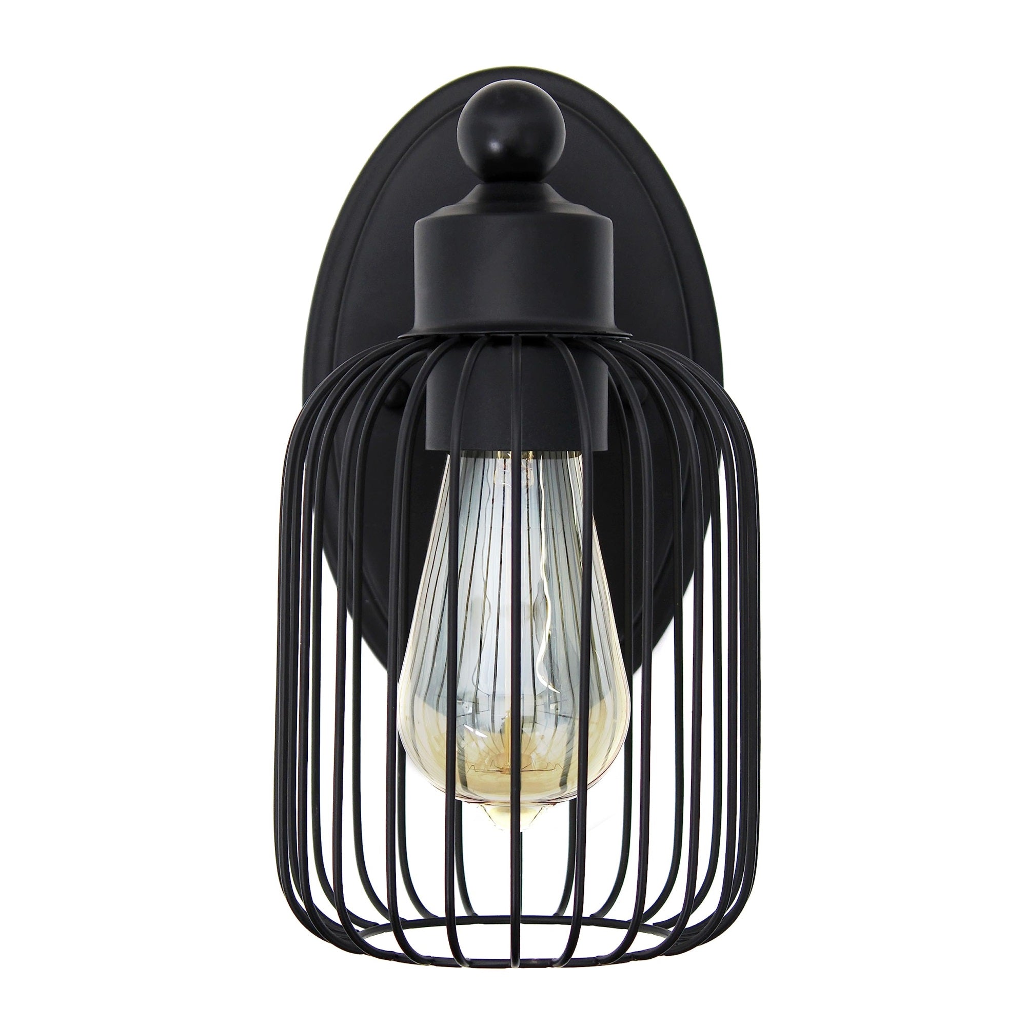 Elegant Designs 10.5' Industrial Farmhouse Metal Birdcage Wall Sconce With Matching Metal Oval Backplate Wall Mounting, Hallway, Foyer, Entryway, Bedroom, Bathroom, Living Room, Dining Room, Black