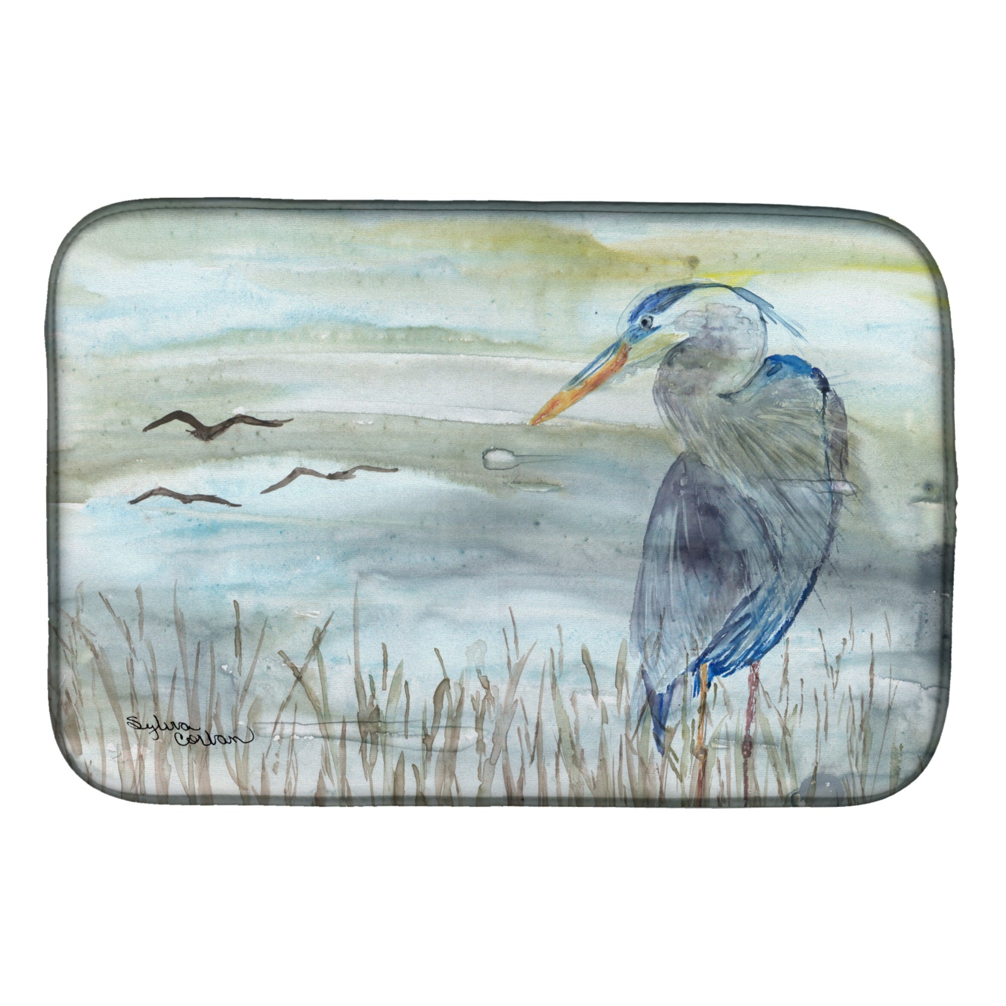 Caroline'S Treasures Sc2007Ddm Blue Heron Watercolor Dish-Drying-Mats, 14X21, Multicolor