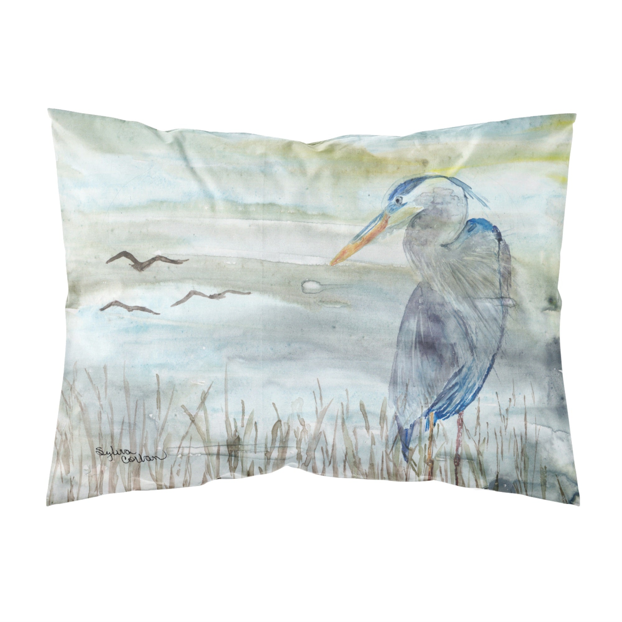 Caroline'S Treasures Blue Heron Watercolor Fabric Standard Pillowcases, Multicolor