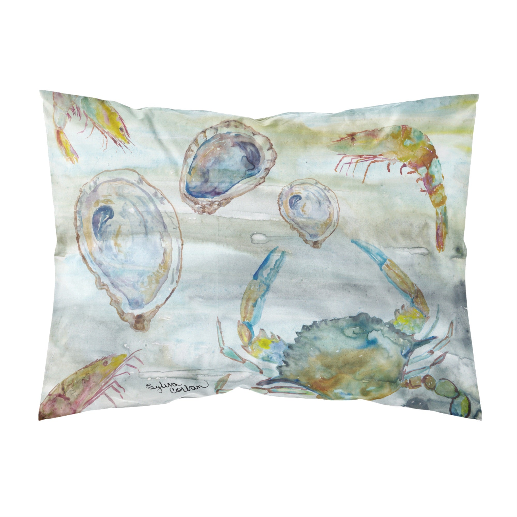 Caroline'S Treasures Crab, Shrimp And Oyster Watercolor Fabric Standard Pillowcases, Multicolor