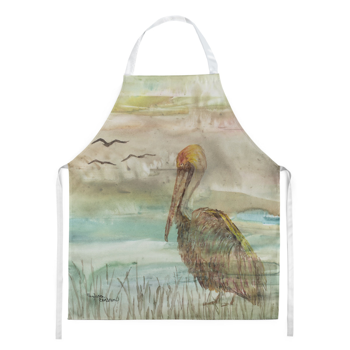 Caroline'S Treasures Sc2011Apron Brown Pelican Sunset Kitchen-Aprons, Multicolor