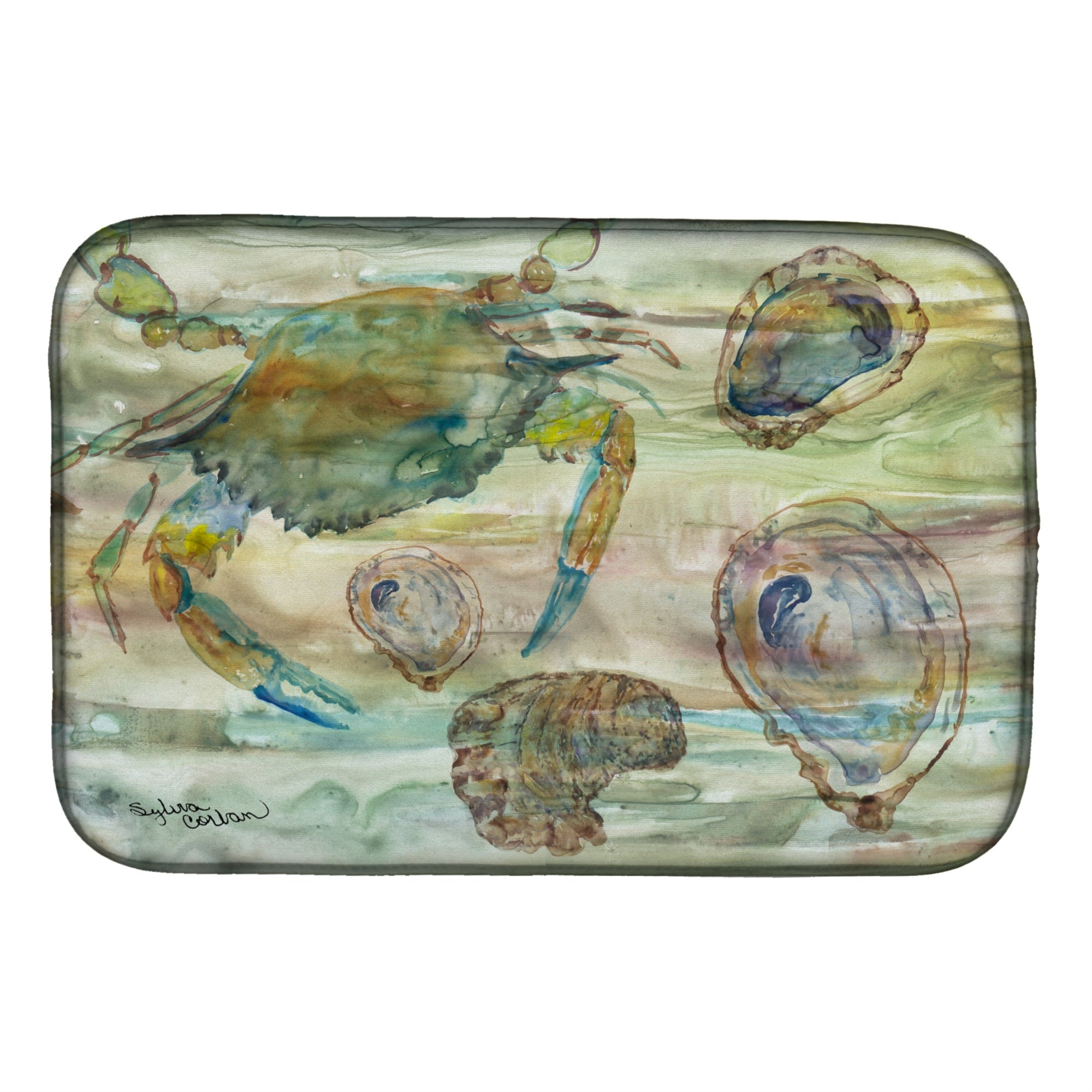 Caroline'S Treasures Sc2017Ddm Crab, Shrimp And Oyster Sunset Dish-Drying-Mats, 14X21, Multicolor