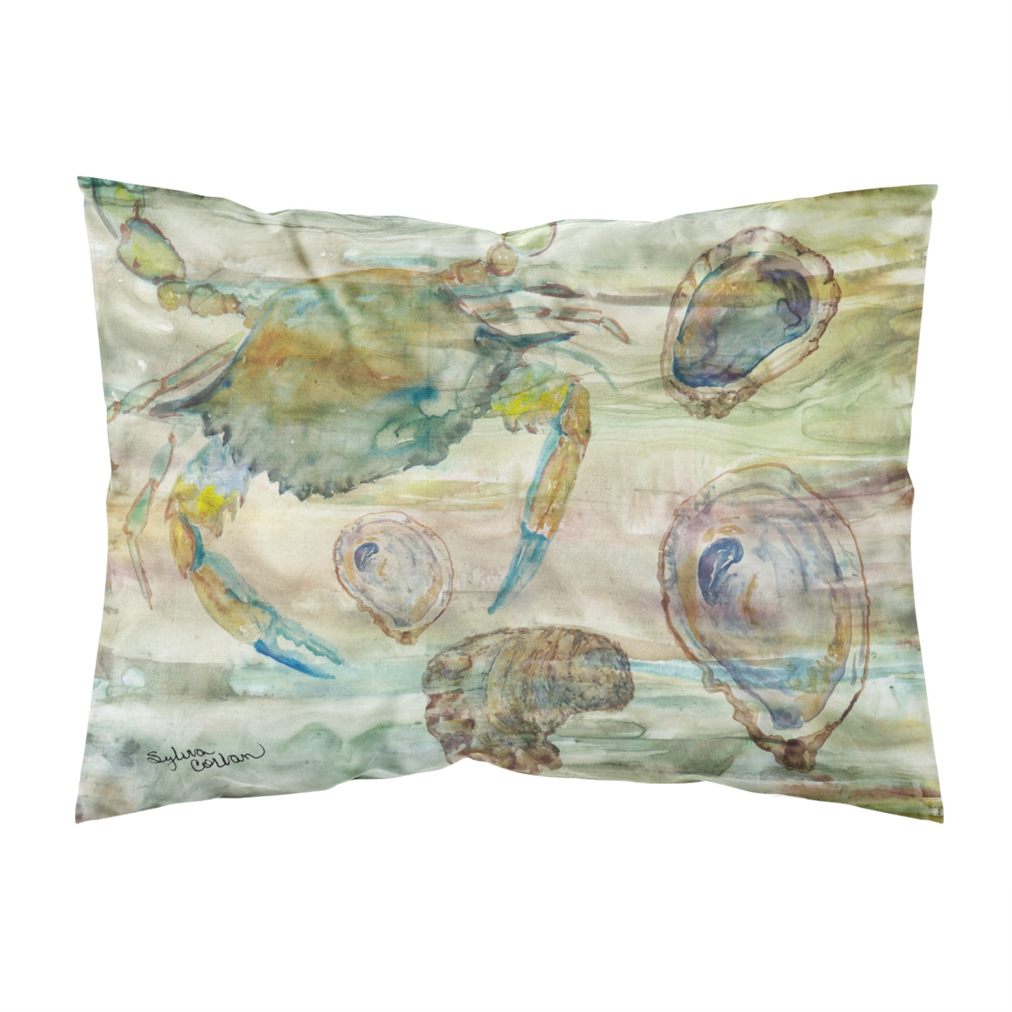 Caroline'S Treasures Crab, Shrimp And Oyster Sunset Fabric Standard Pillowcases, Multicolor