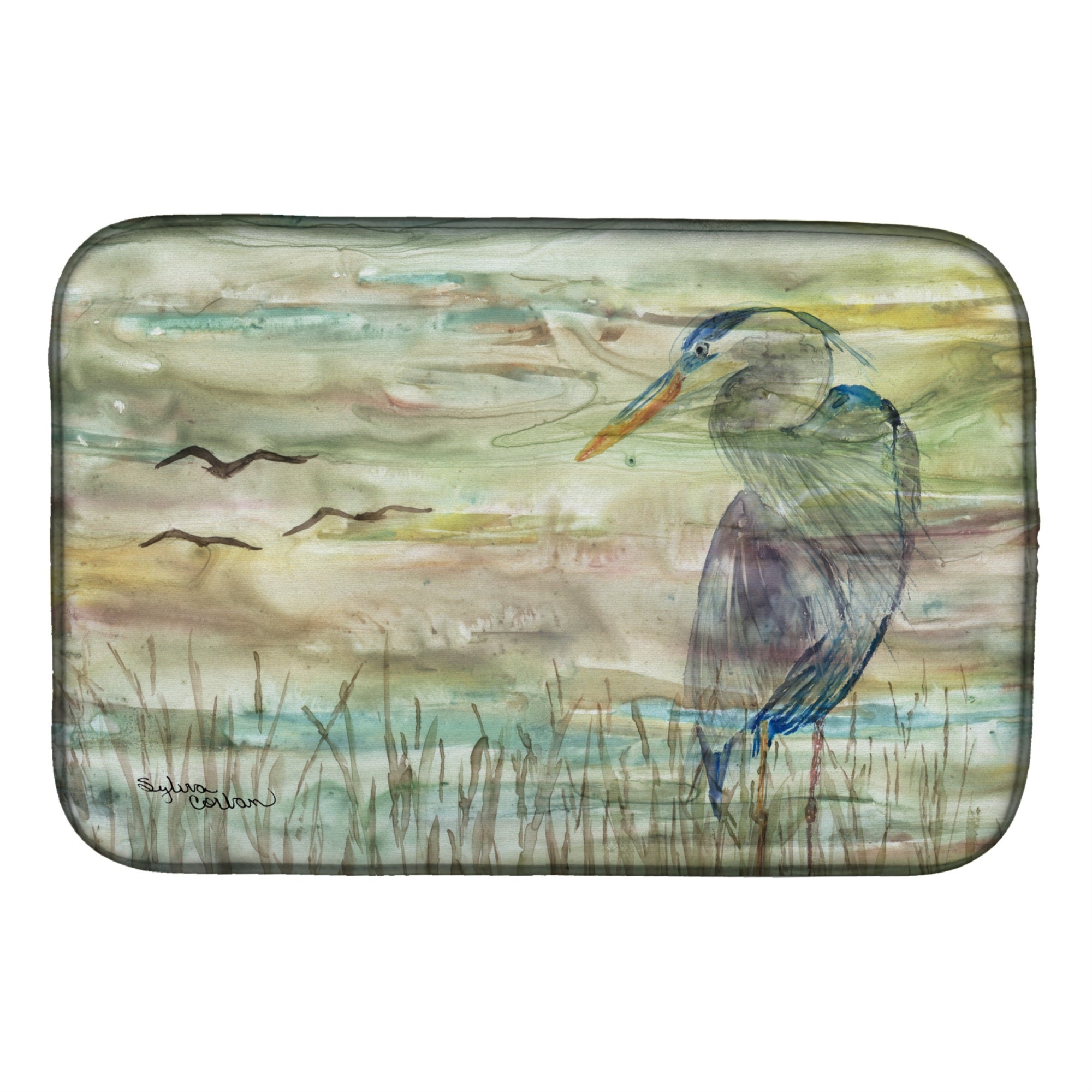 Caroline'S Treasures Sc2019Ddm Blue Heron Sunset Dish-Drying-Mats, 14X21, Multicolor
