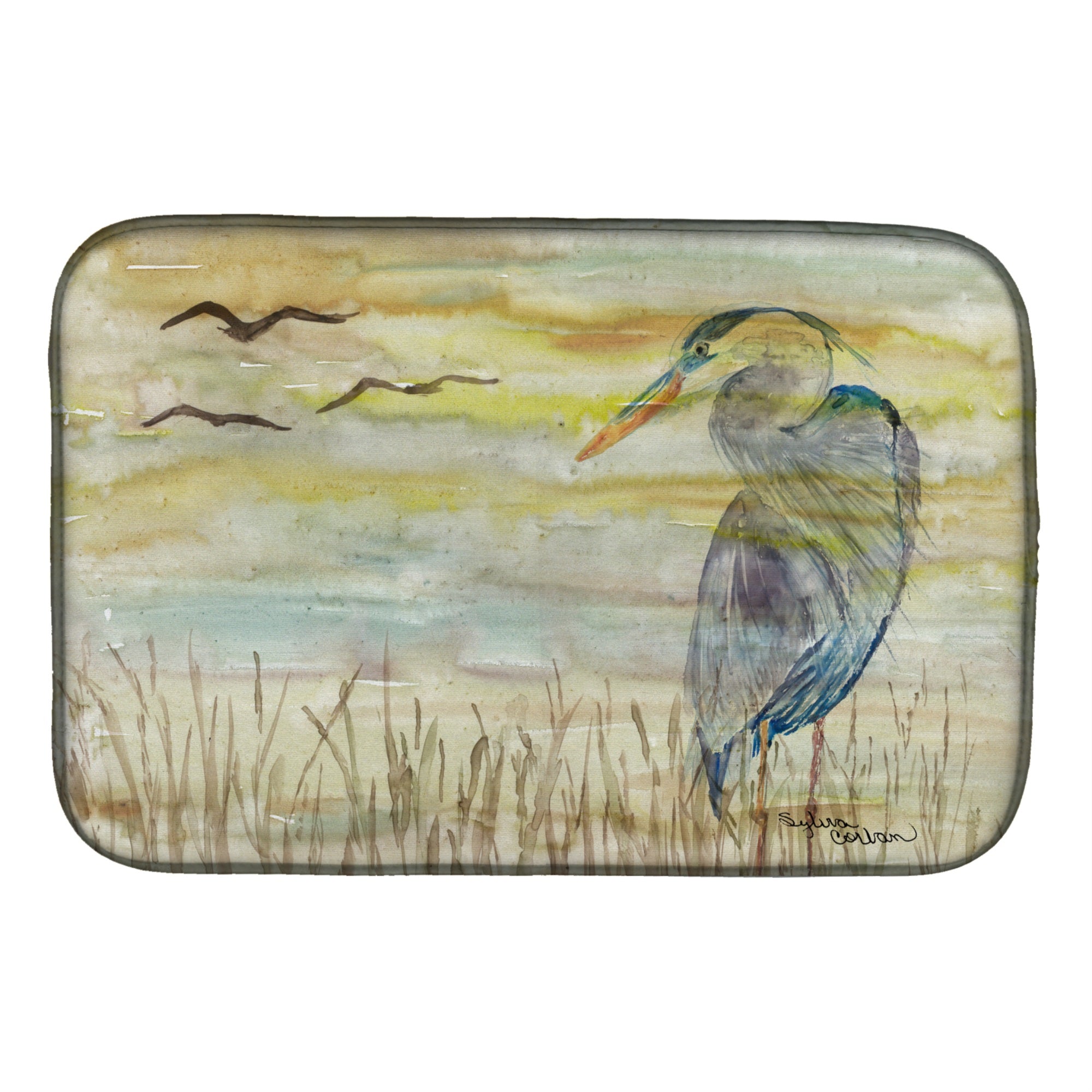 Caroline'S Treasures Sc2020Ddm Blue Heron Yellow Sky Dish-Drying-Mats, 14X21, Multicolor