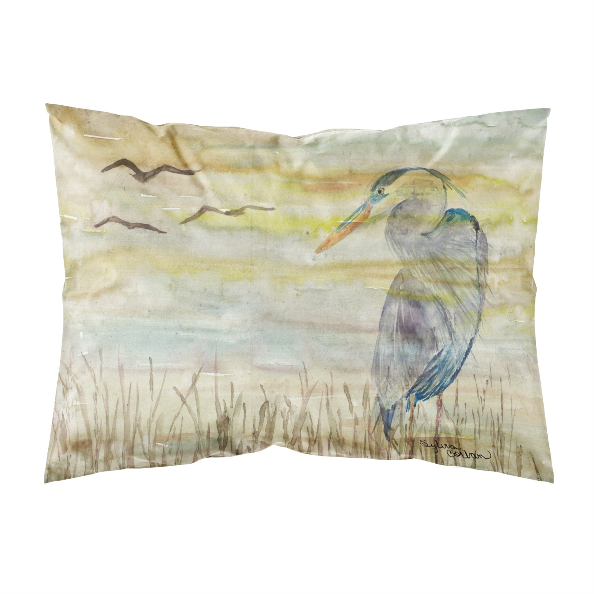 Caroline'S Treasures Blue Heron Yellow Sky Fabric Standard Pillowcases, Multicolor