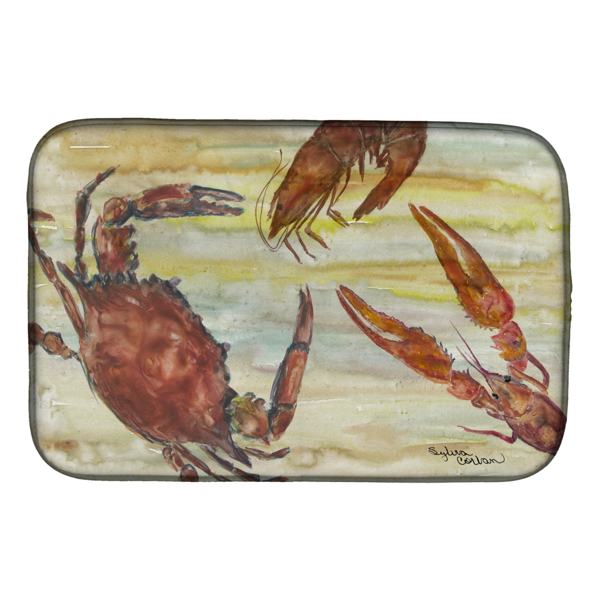 Caroline'S Treasures Sc2023Ddm Crab, Shrimp, Oyster Yellow Sky Dish-Drying-Mats, 14X21, Multicolor
