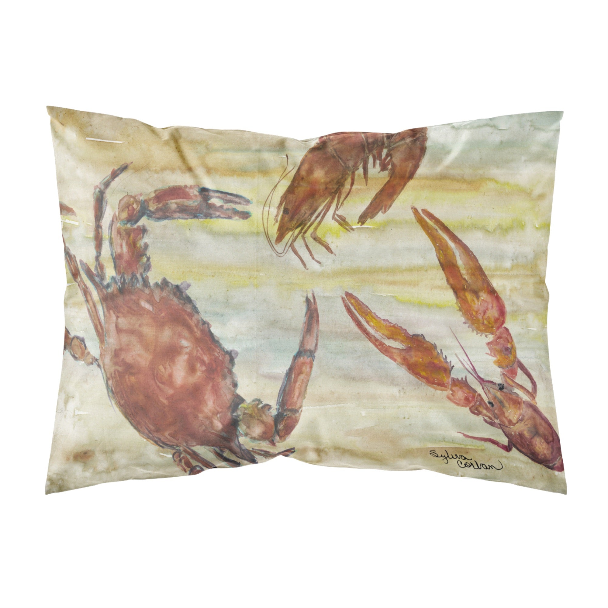 Caroline'S Treasures Crab, Shrimp, Oyster Yellow Sky Fabric Standard Pillowcases, Multicolor