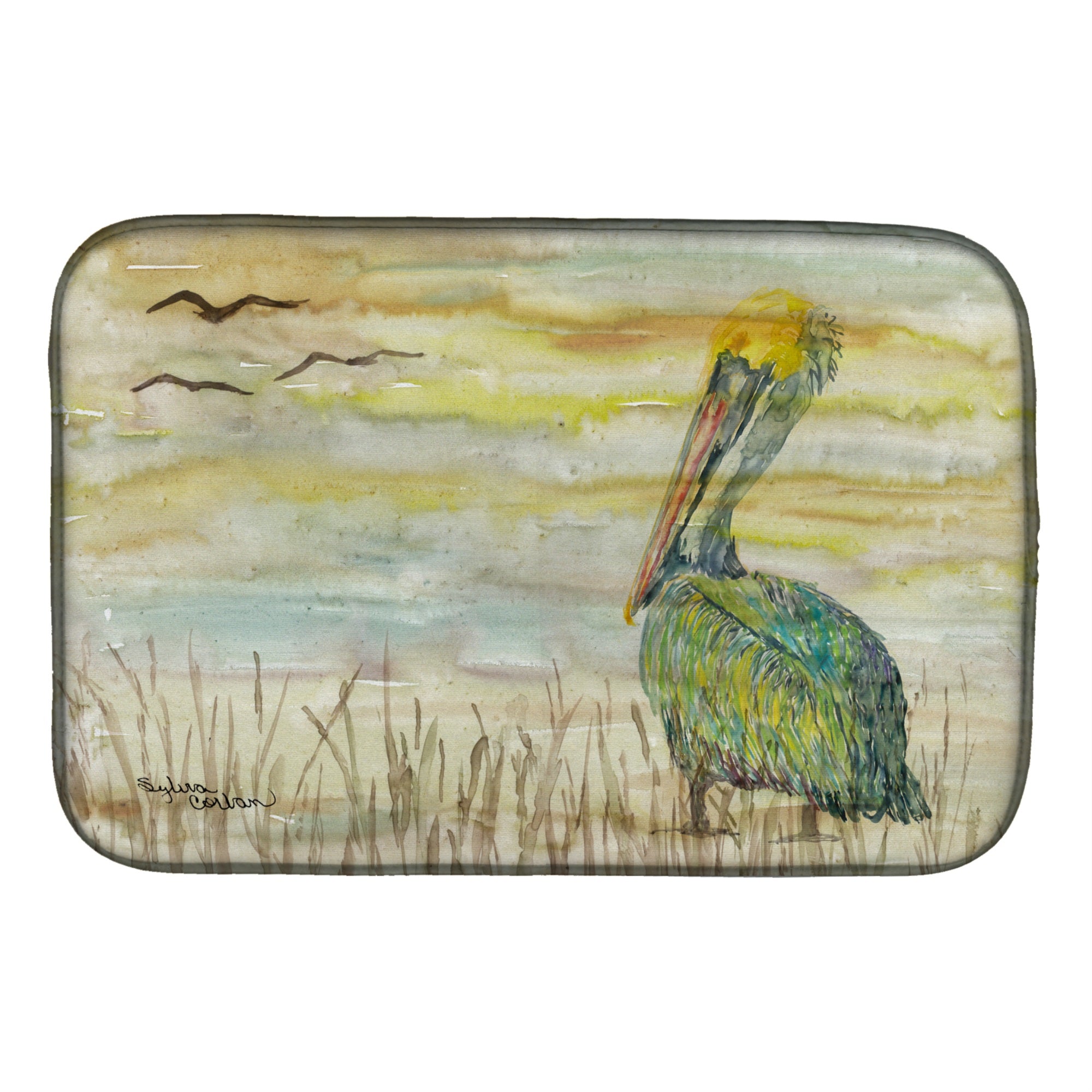 Caroline'S Treasures Sc2024Ddm Pelican Yellow Sky Dish-Drying-Mats, 14X21, Multicolor