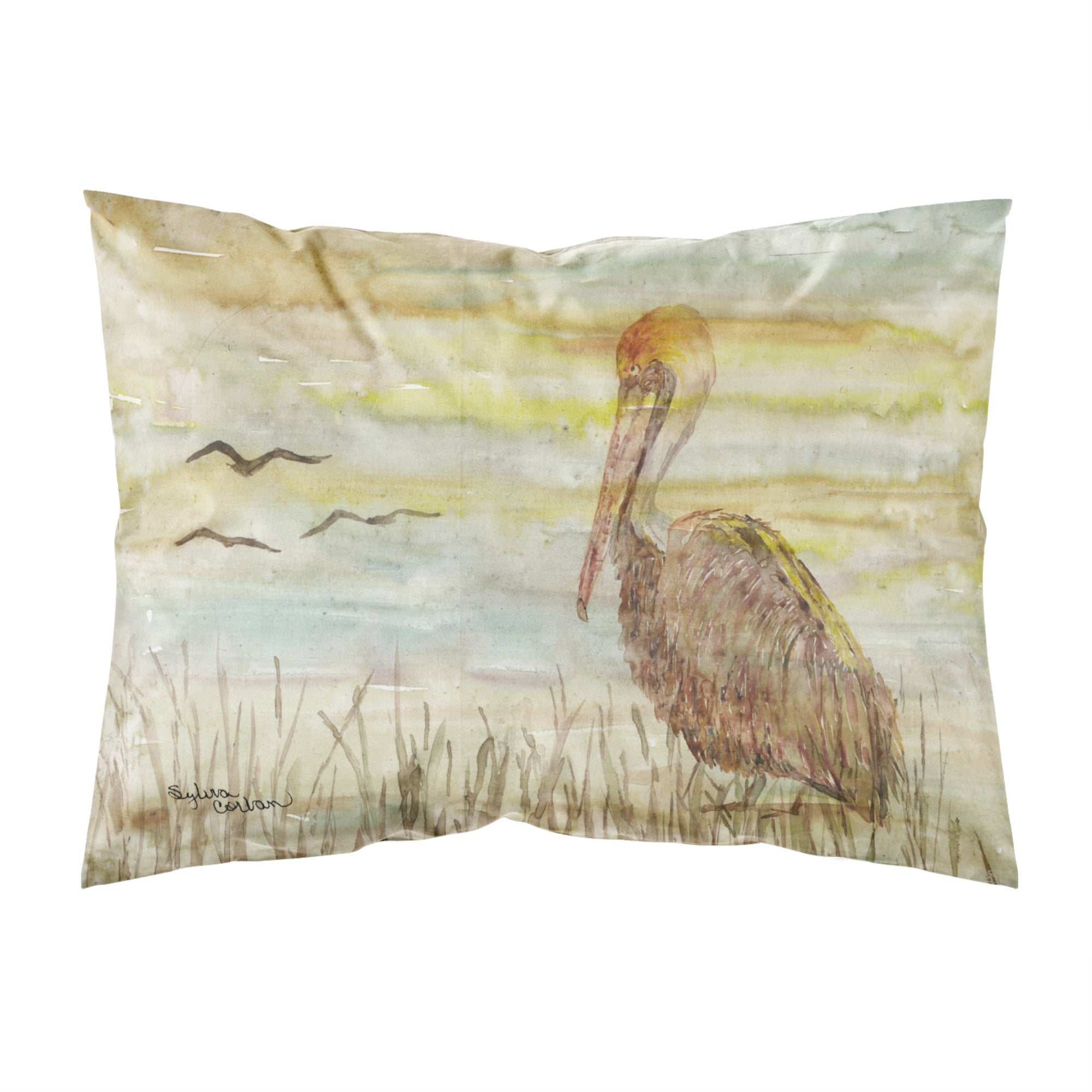 Caroline'S Treasures Brown Pelican Yellow Sky Fabric Standard Pillowcases, Multicolor