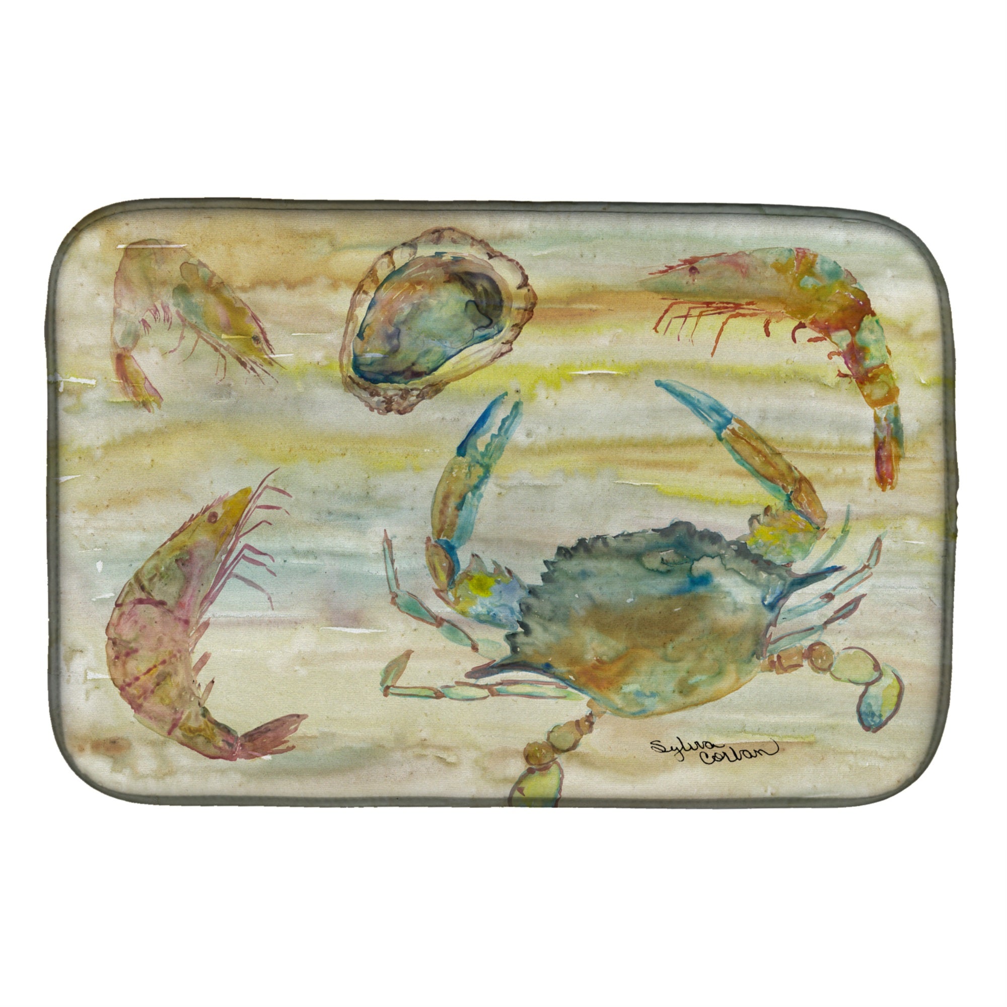 Caroline'S Treasures Sc2026Ddm Crab, Shrimp, Oyster Yellow Sky Dish-Drying-Mats, 14X21, Multicolor
