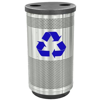 35-Gallon Stainless Steel Recycling Bin With Dual Stream Openings - Indoor/Outdoor Use - Stadium Series