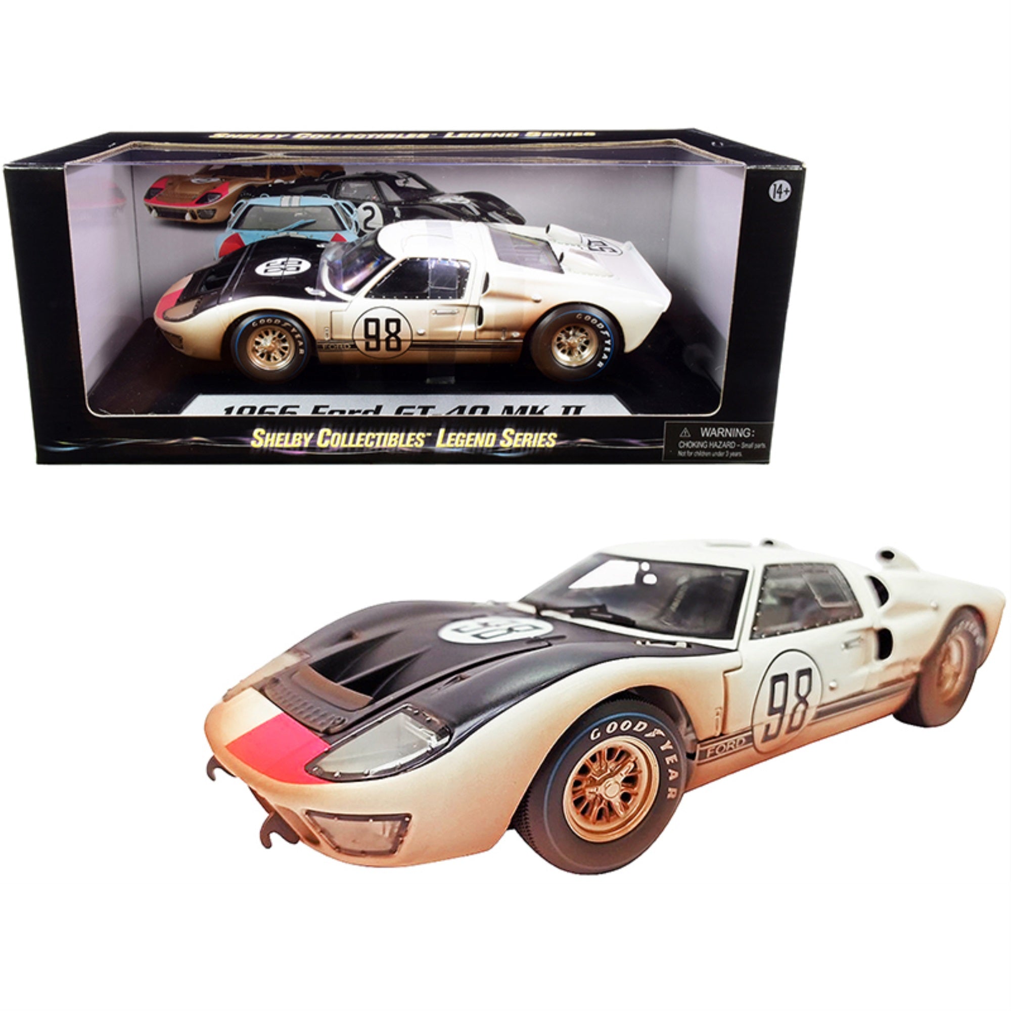 1966 Ford Gt-40 Mk Ii #98 White With Black Hood After Race (Dirty Version) 1/18 Diecast Model Car By Shelby Collectibles