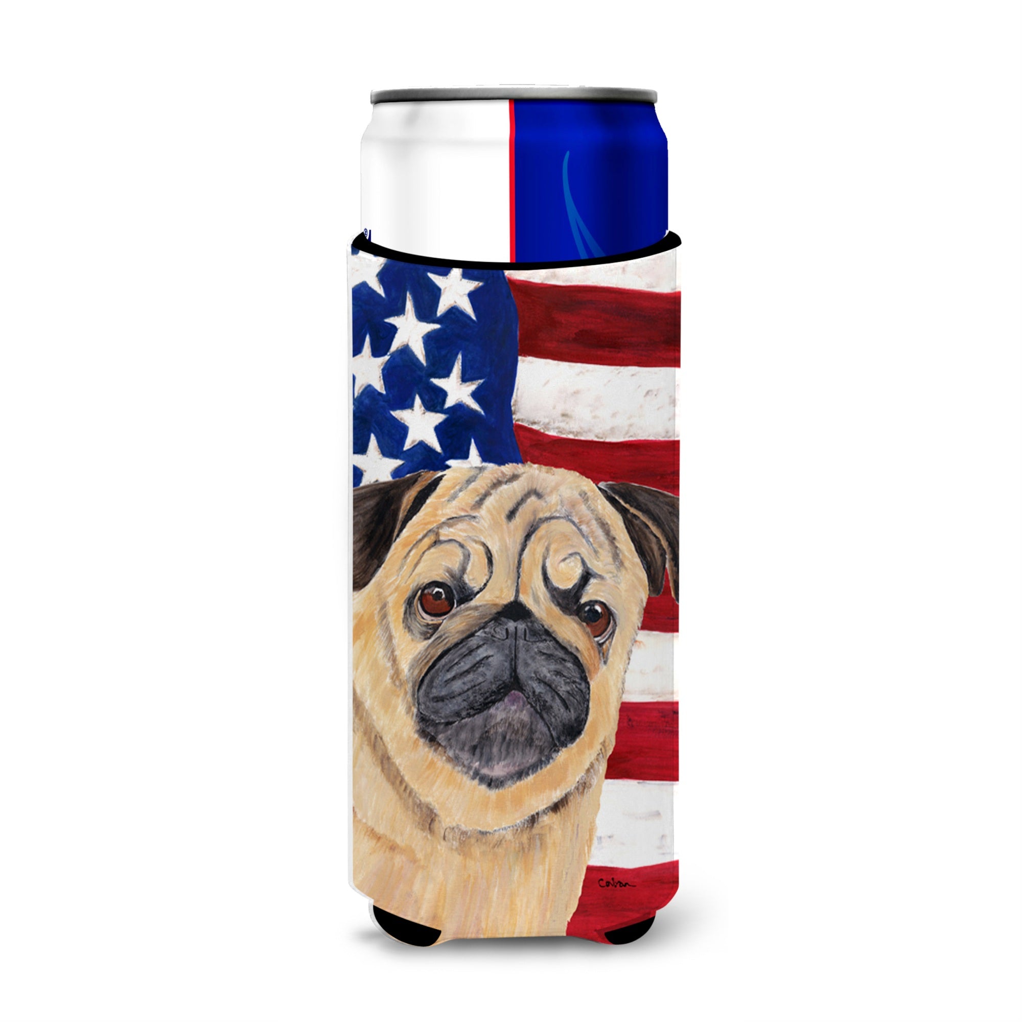 Usa American Flag With Pug Ultra Beverage Insulators For Slim Cans Sc9006Muk