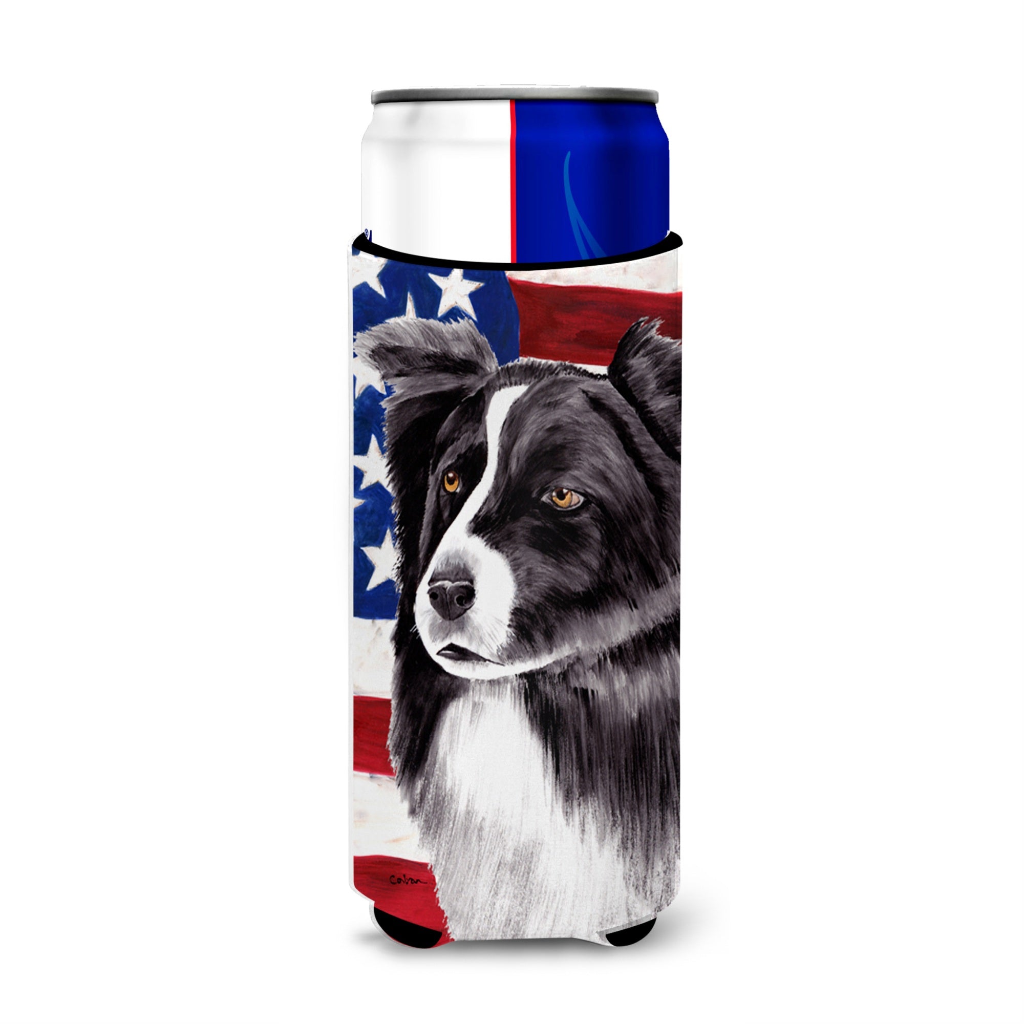 Usa American Flag With Border Collie Ultra Beverage Insulators For Slim Cans Sc9009Muk