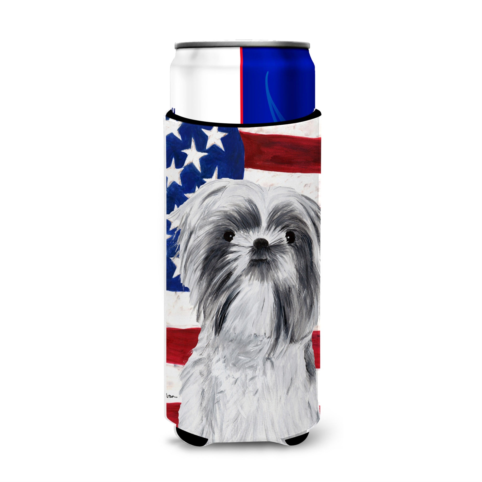 Usa American Flag With Shih Tzu Ultra Beverage Insulators For Slim Cans Sc9015Muk