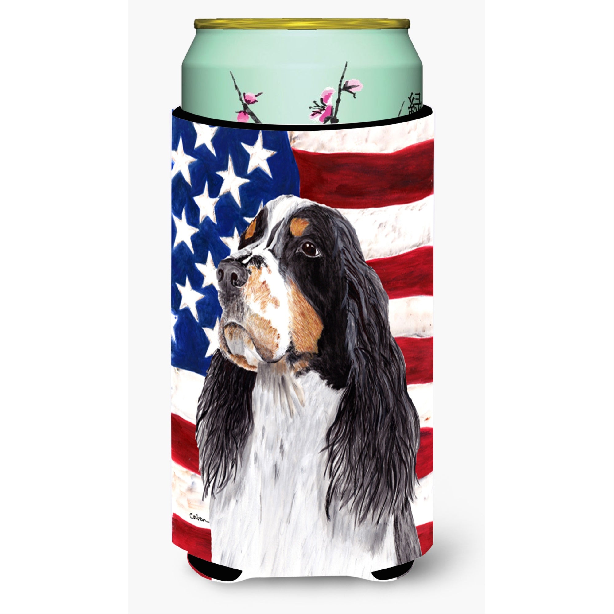 Usa American Flag With Springer Spaniel  Tall Boy Beverage Insulator Beverage Insulator Hugger