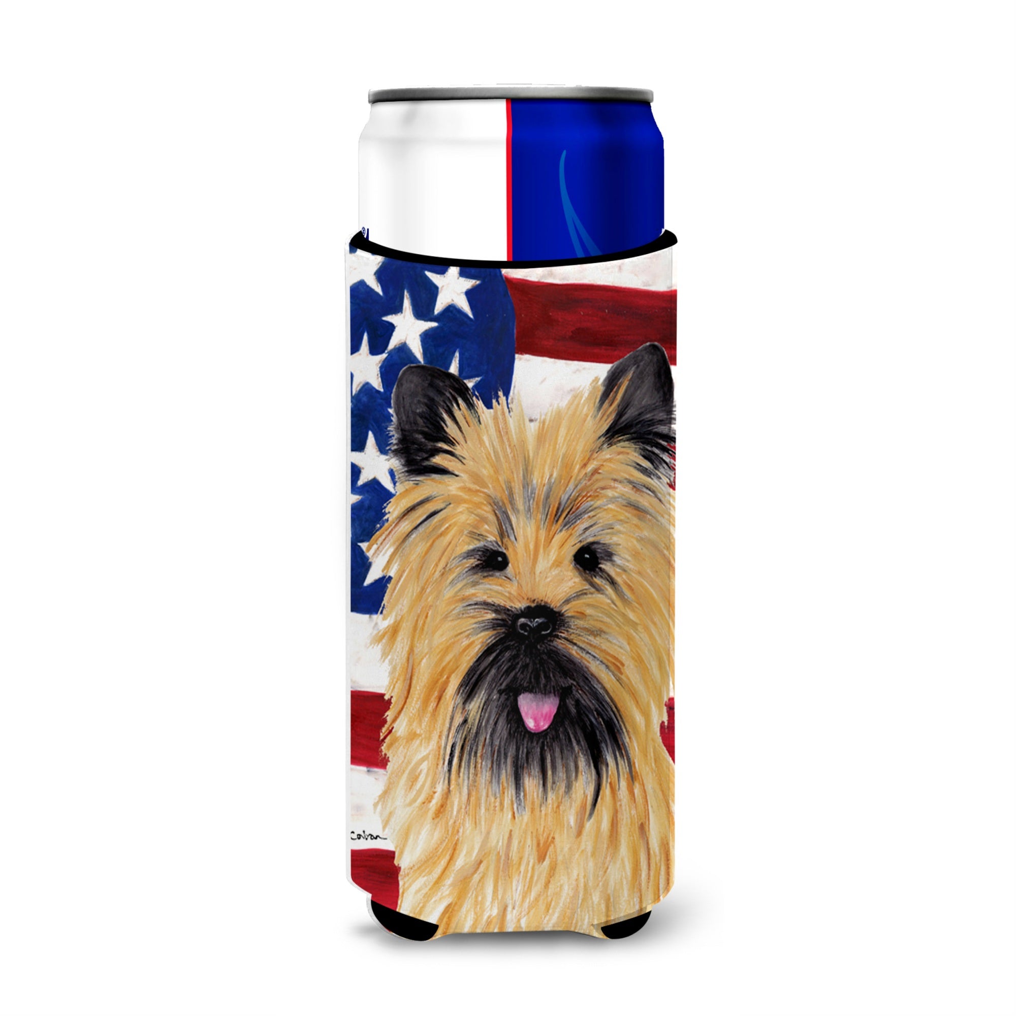 Usa American Flag With Cairn Terrier Ultra Beverage Insulators For Slim Cans Sc9017Muk
