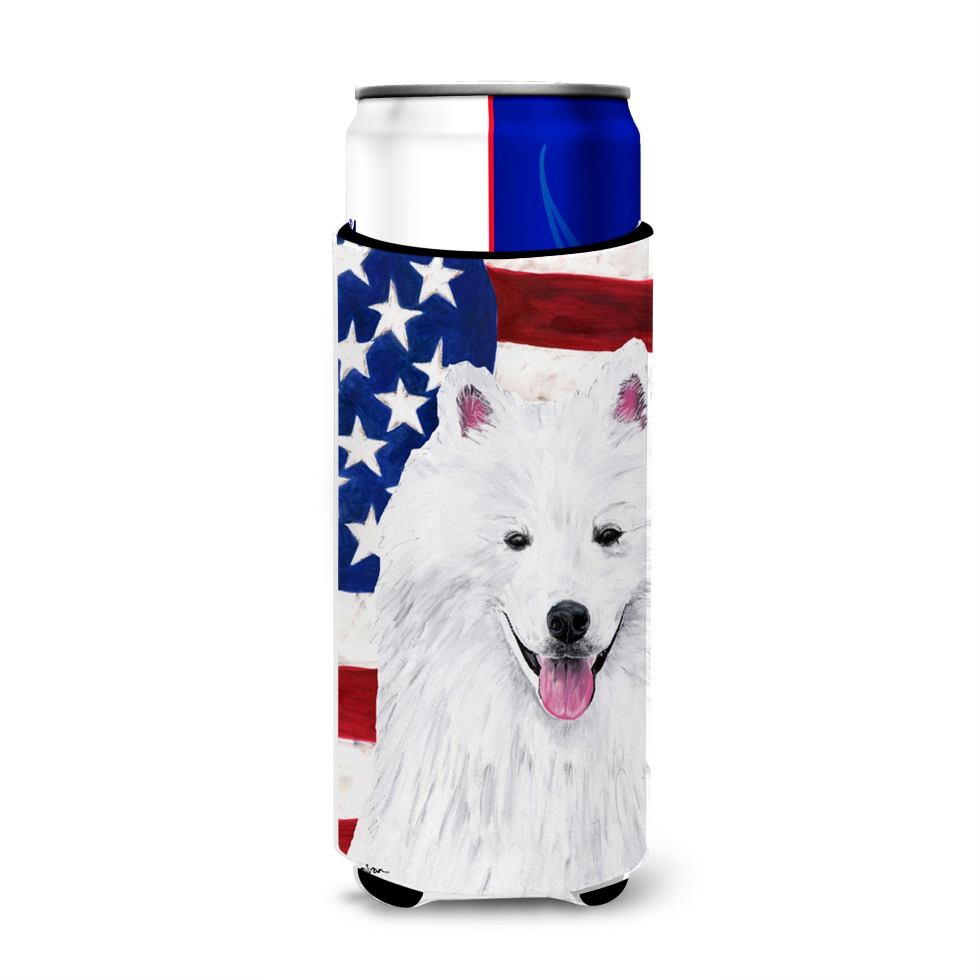Usa American Flag With American Eskimo Ultra Beverage Insulators For Slim Cans Sc9023Muk