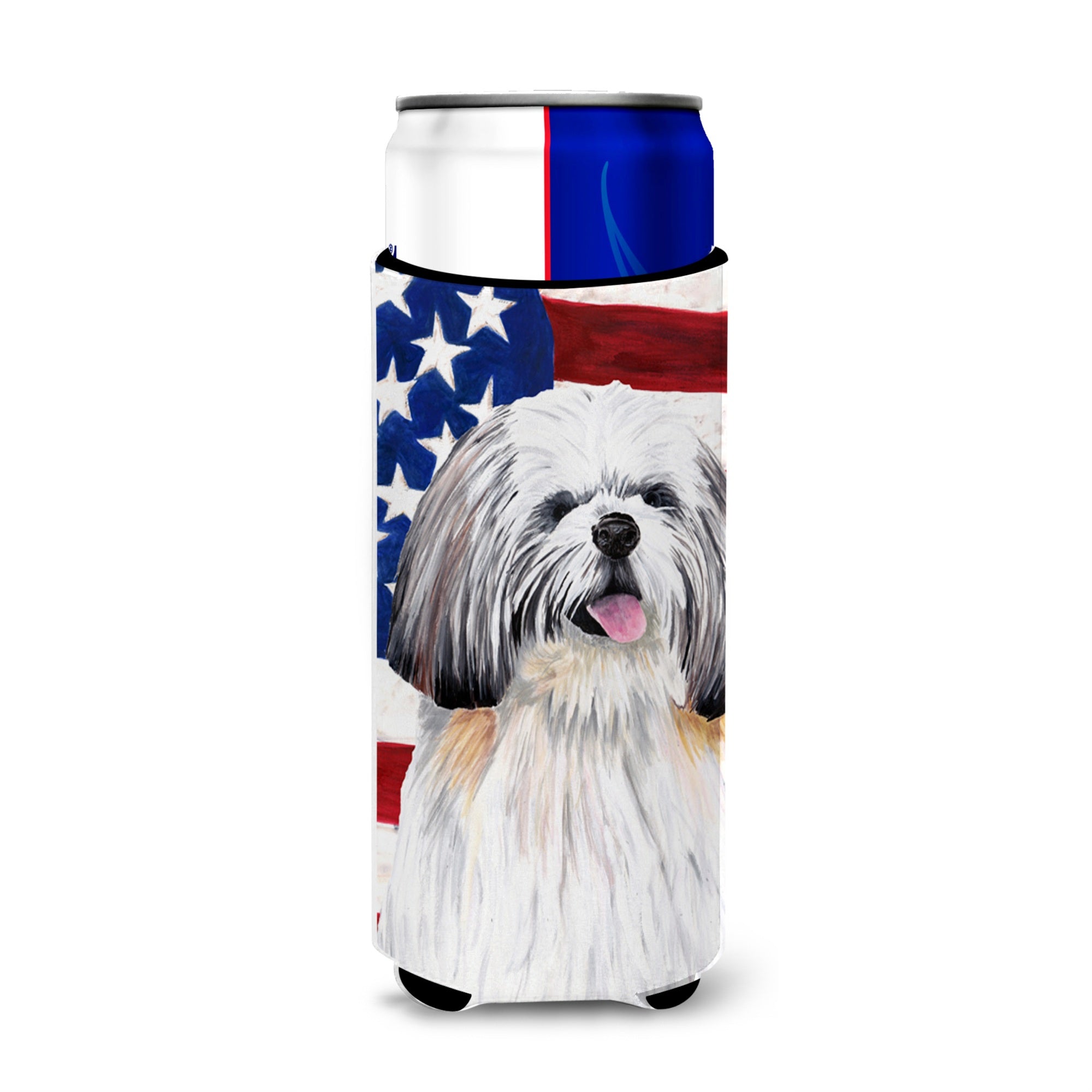 Usa American Flag With Shih Tzu Ultra Beverage Insulators For Slim Cans Sc9028Muk