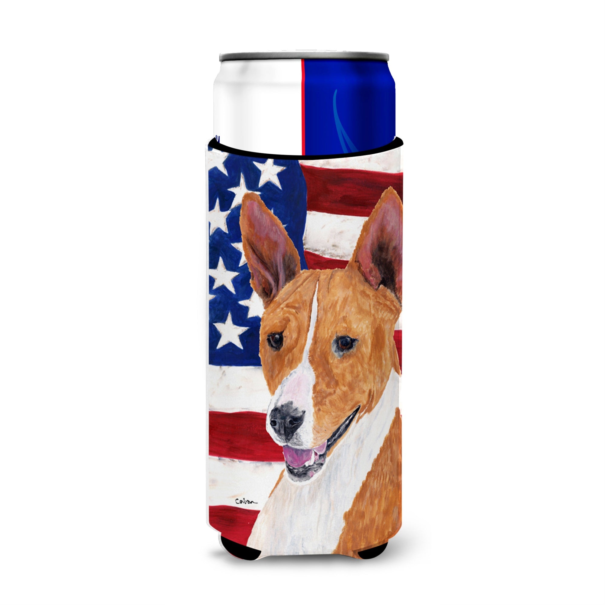 Usa American Flag With Basenji Ultra Beverage Insulators For Slim Cans Sc9033Muk