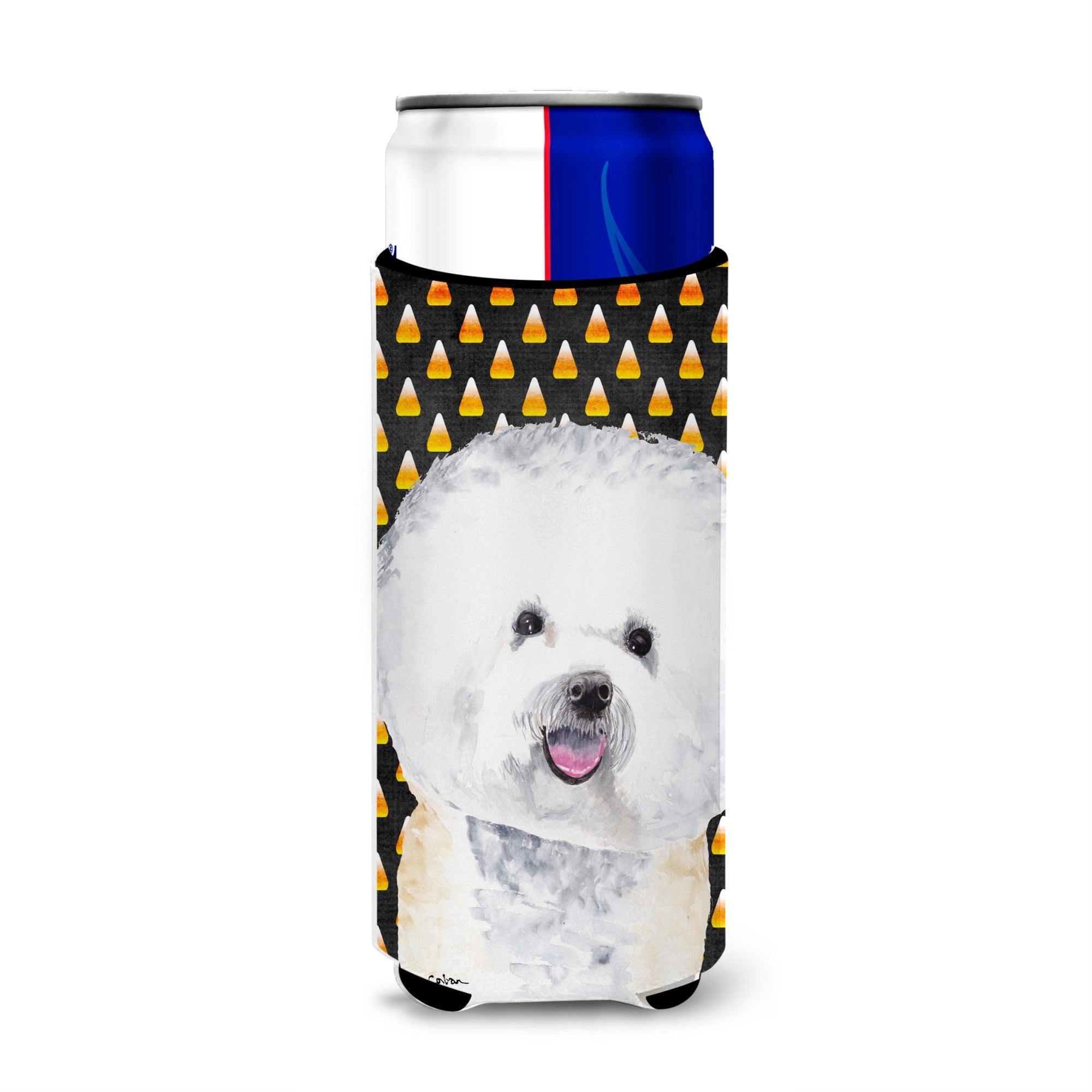 Bichon Frise Candy Corn Halloween Portrait Ultra Beverage Insulators For Slim Cans Sc9173Muk