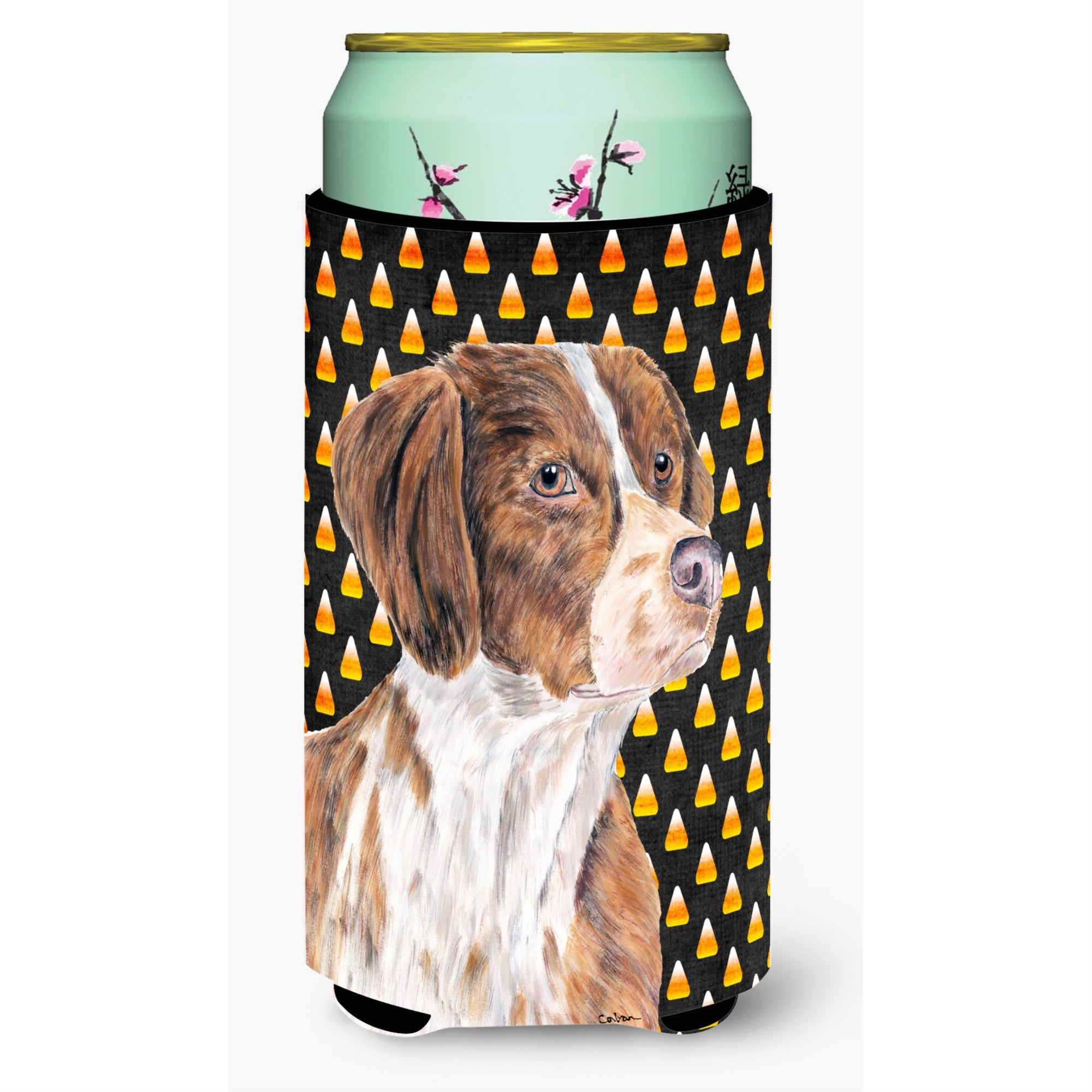 Caroline'S Treasures Brittany Candy Corn Halloween Portrait Koozie Hugger, Tall, Multicolor