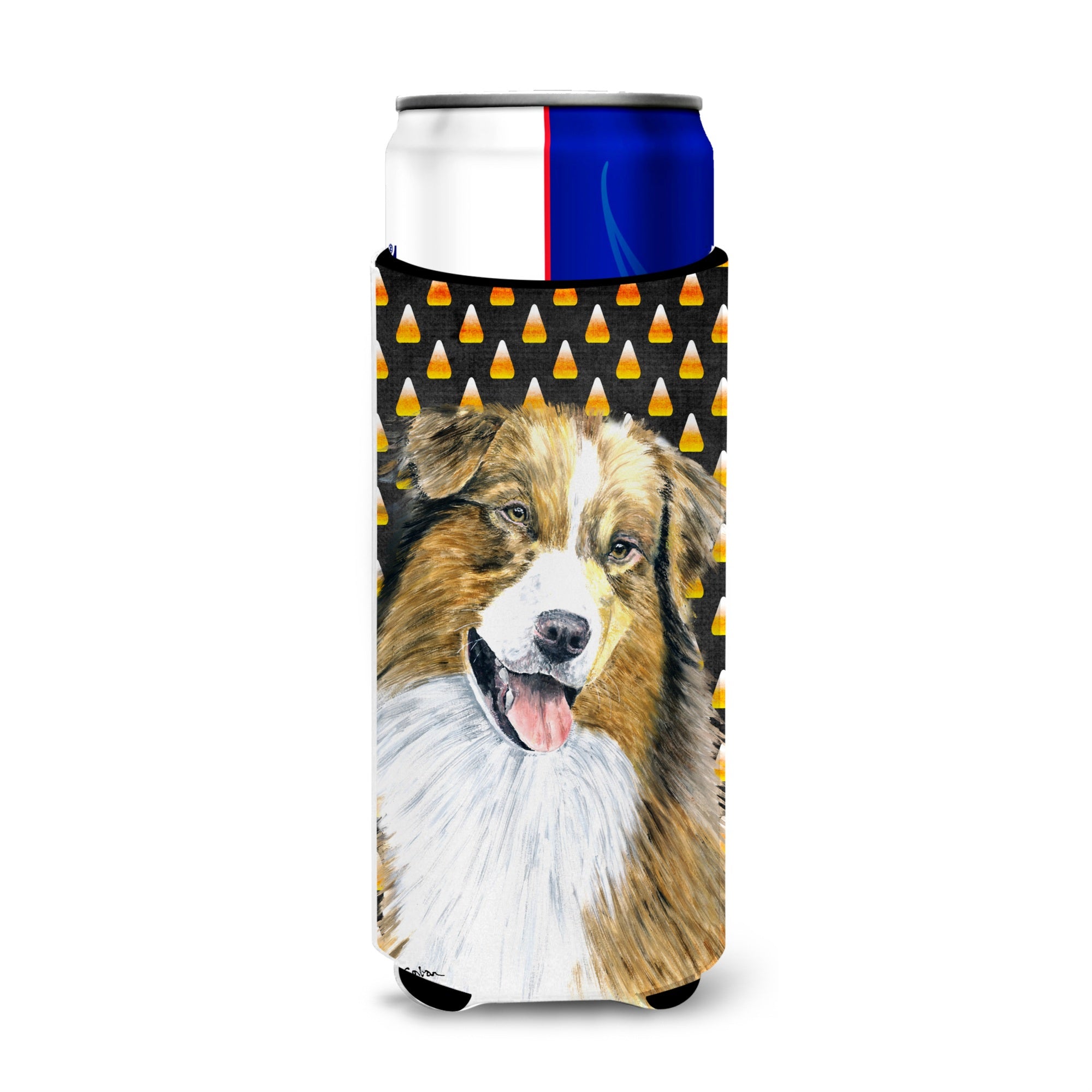 Australian Shepherd Candy Corn Halloween Portrait Ultra Beverage Insulators For Slim Cans Sc9195Muk
