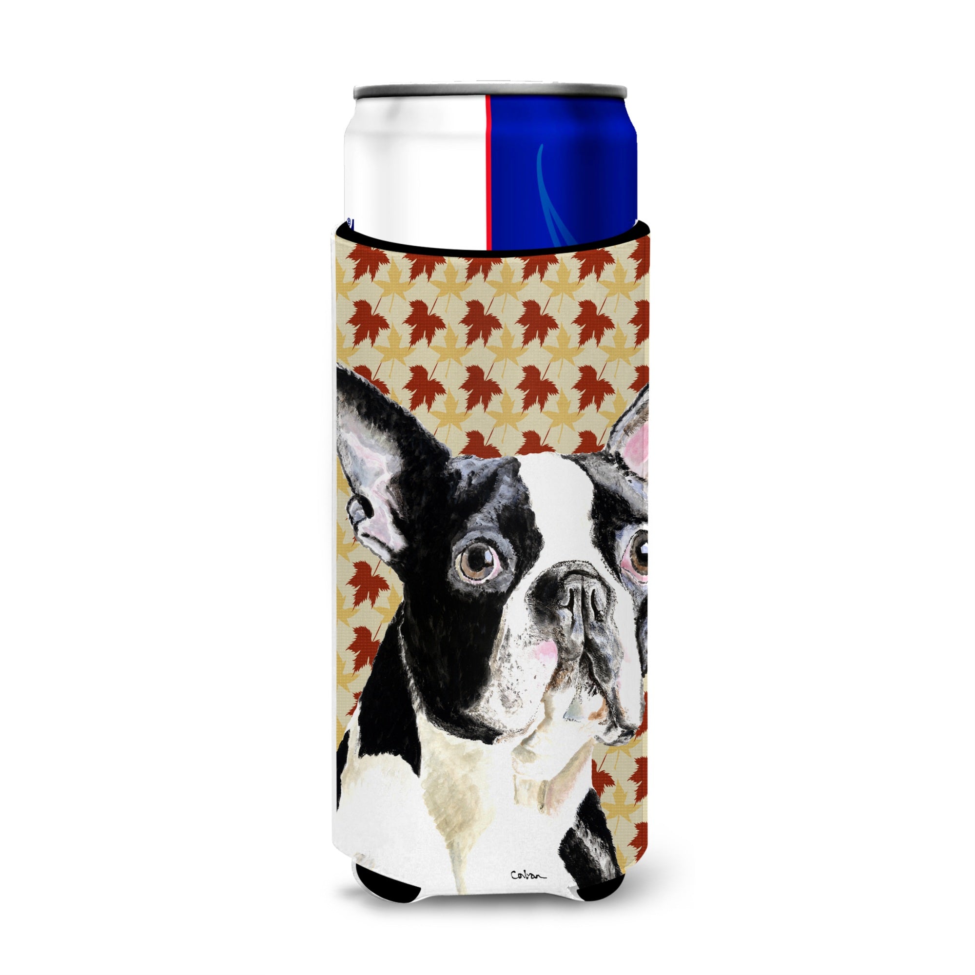 Boston Terrier Fall Leaves Portrait Ultra Beverage Insulators For Slim Cans Sc9200Muk