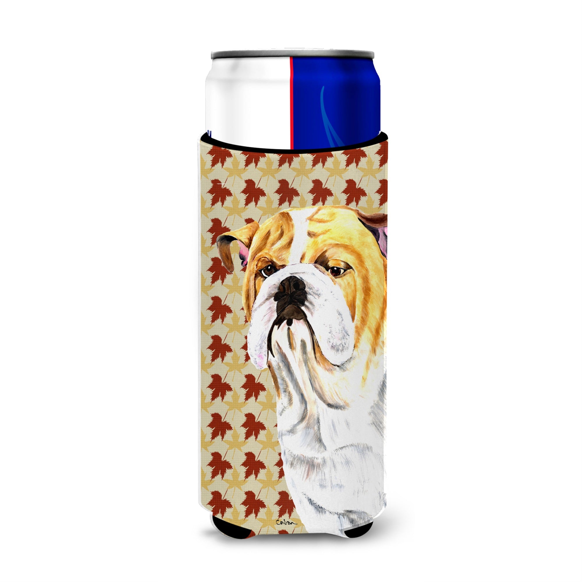 Bulldog English Fall Leaves Portrait Ultra Beverage Insulators For Slim Cans Sc9214Muk