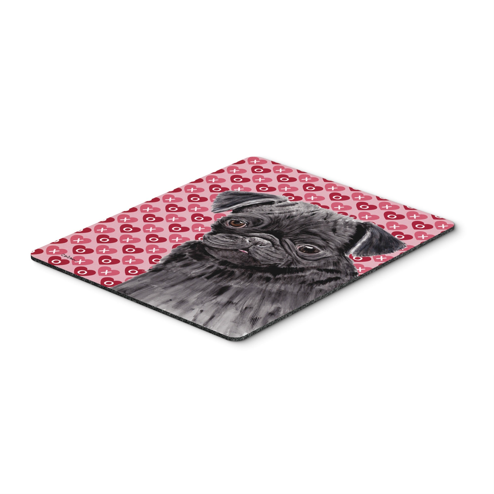 Caroline'S Treasures Pug Black Hearts Love And Valentine'S Day Portrait Mouse Pad, Hot Pad/Trivet (Sc9273Mp)