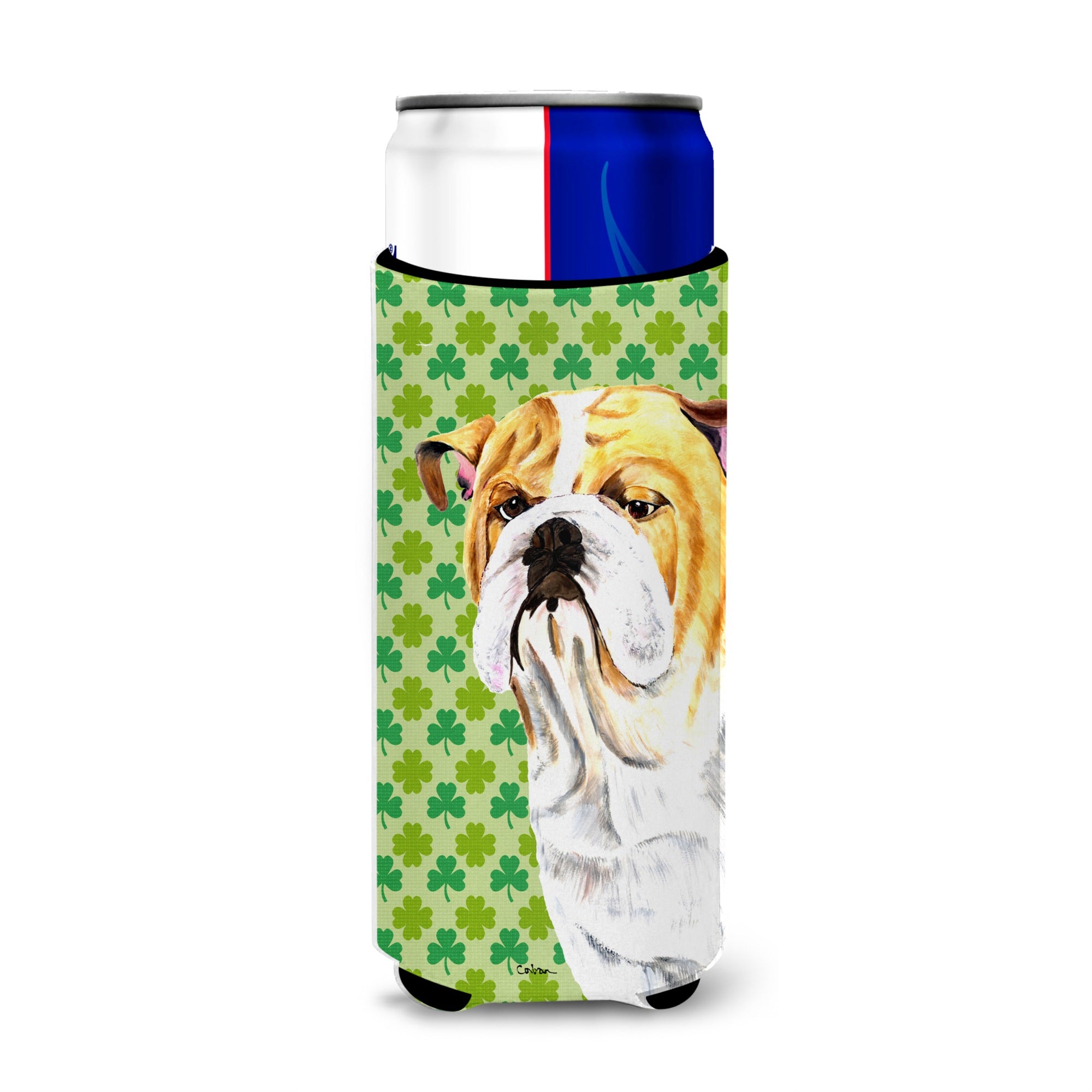 Bulldog English St. Patrick'S Day Shamrock Portrait Ultra Beverage Insulators For Slim Cans Sc9294Muk