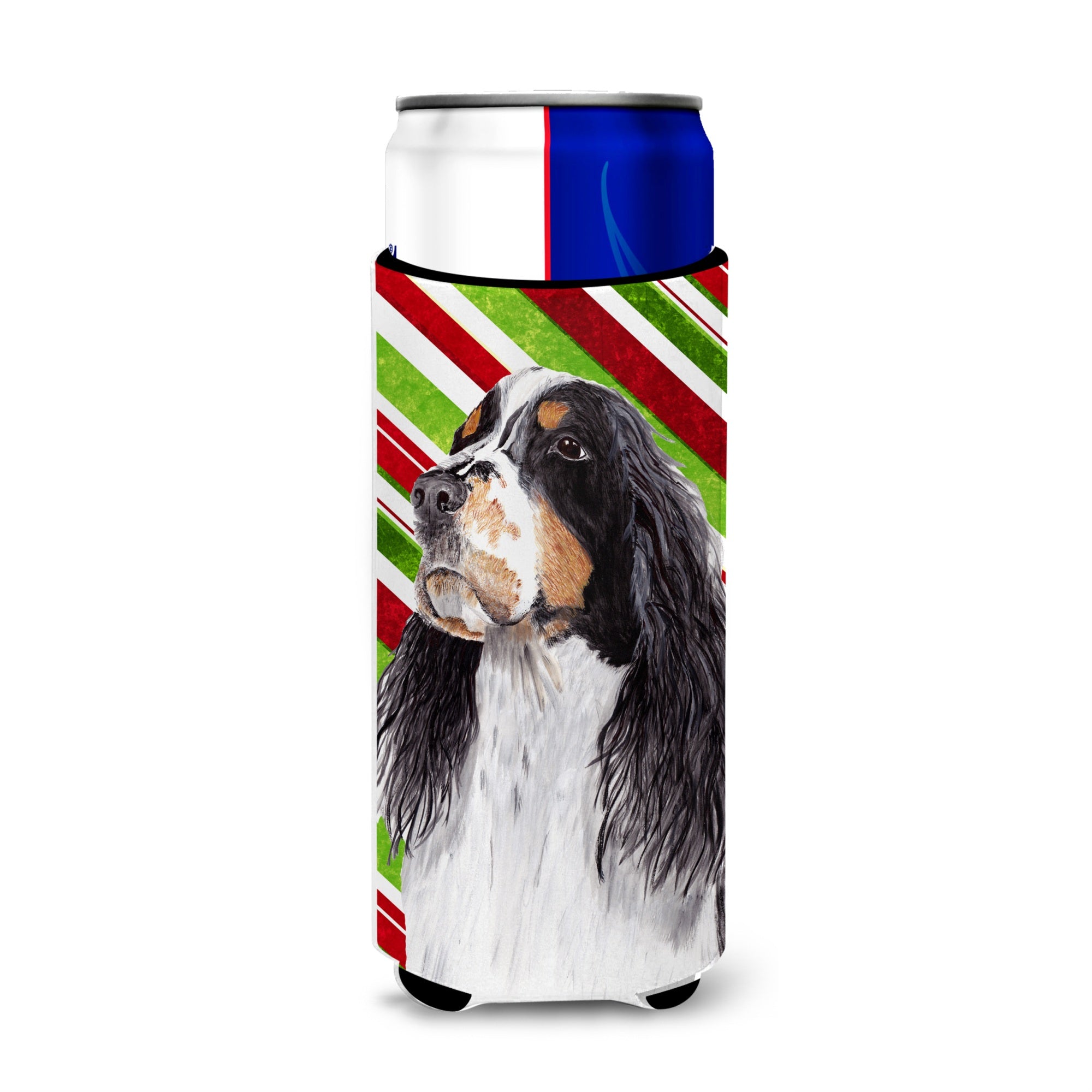 Springer Spaniel Candy Cane Holiday Christmas Ultra Beverage Insulators For Slim Cans Sc9321Muk