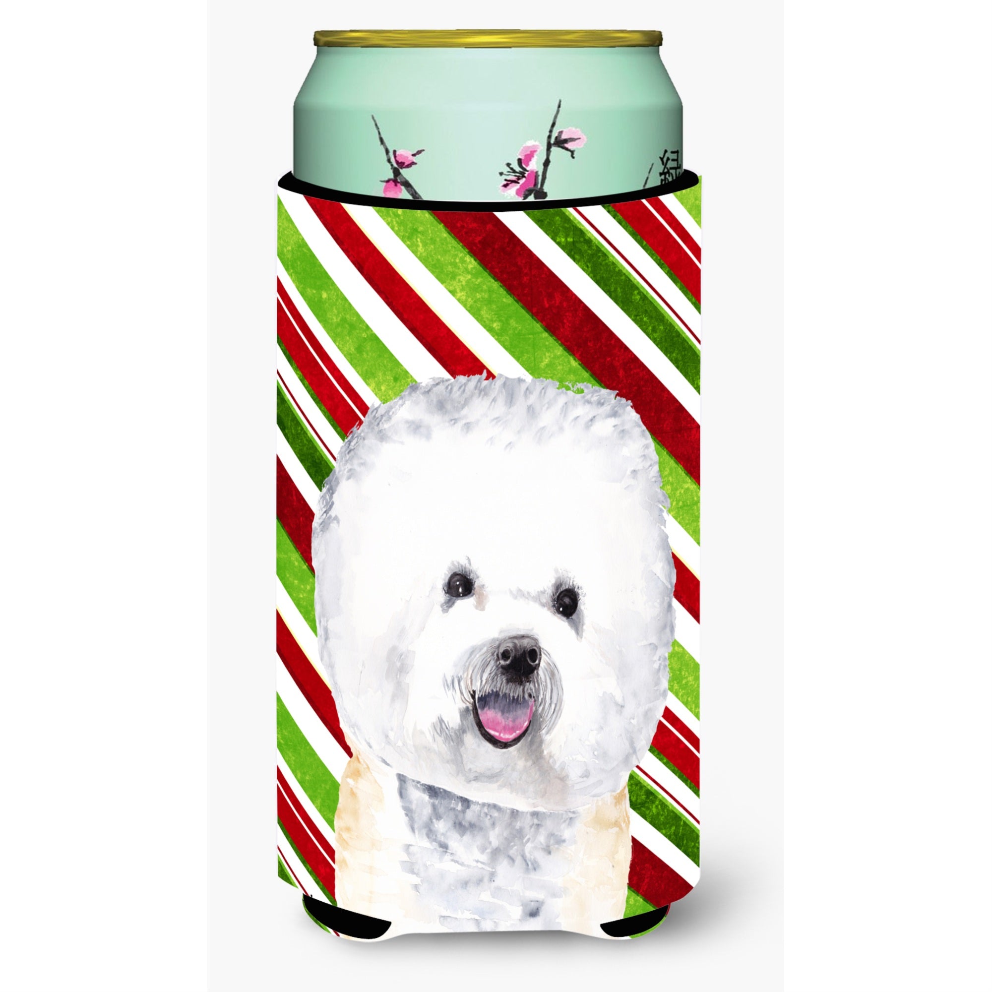 Bichon Frise Candy Cane Holiday Christmas  Tall Boy Beverage Insulator Beverage Insulator Hugger