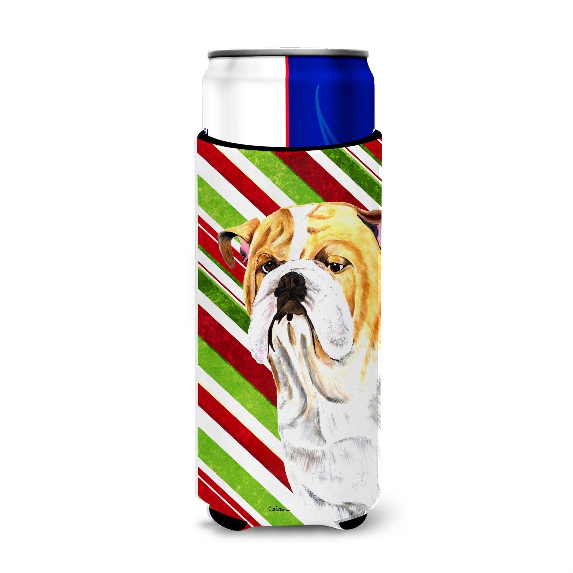 Bulldog English Candy Cane Holiday Christmas Ultra Beverage Insulators For Slim Cans Sc9334Muk