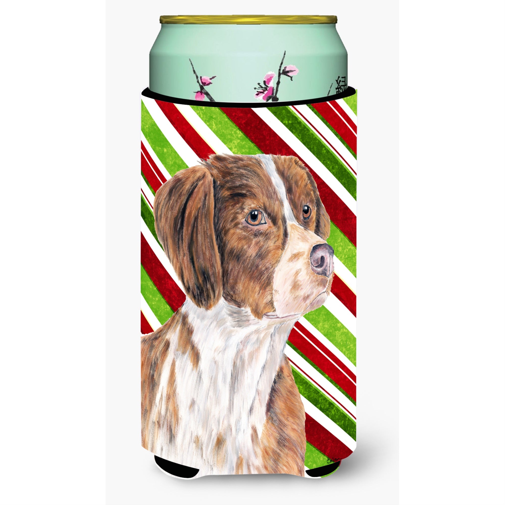 Caroline'S Treasures Brittany Candy Cane Holiday Christmas Koozie Hugger, Tall, Multicolor