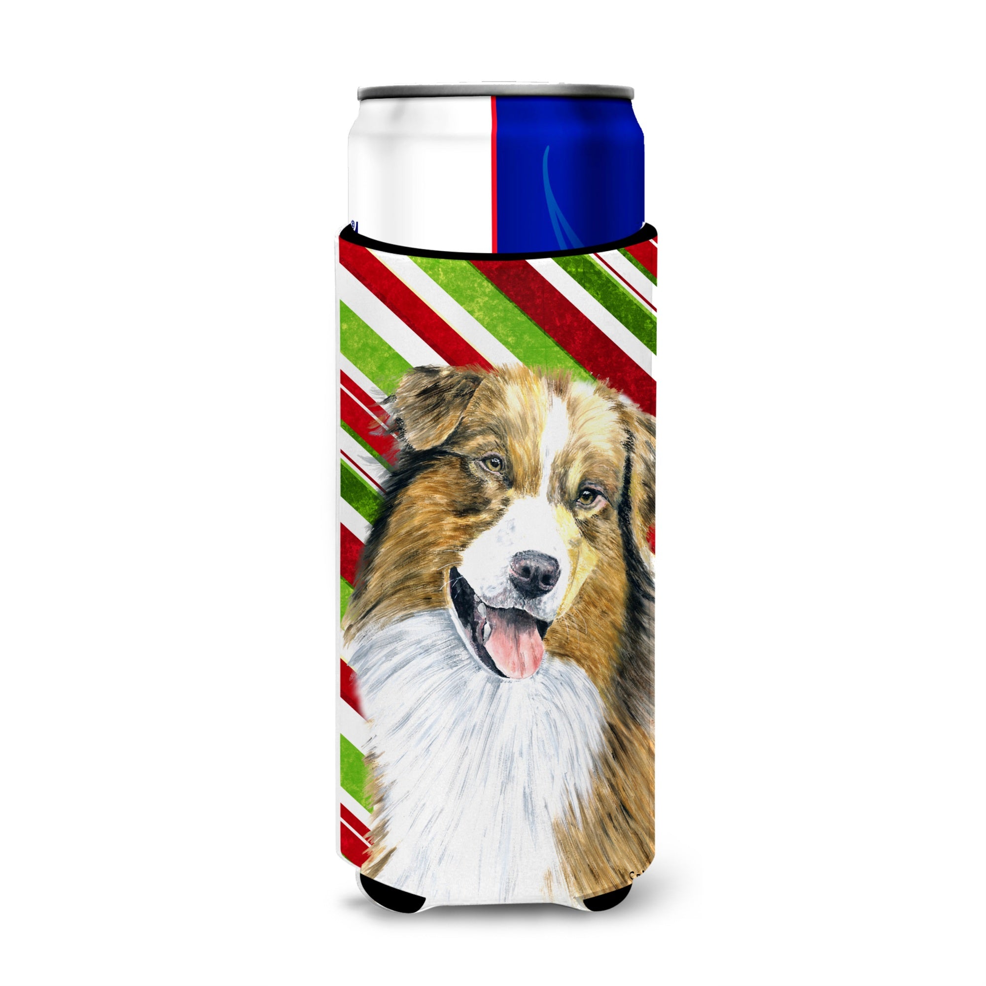 Australian Shepherd Candy Cane Holiday Christmas Ultra Beverage Insulators For Slim Cans Sc9357Muk