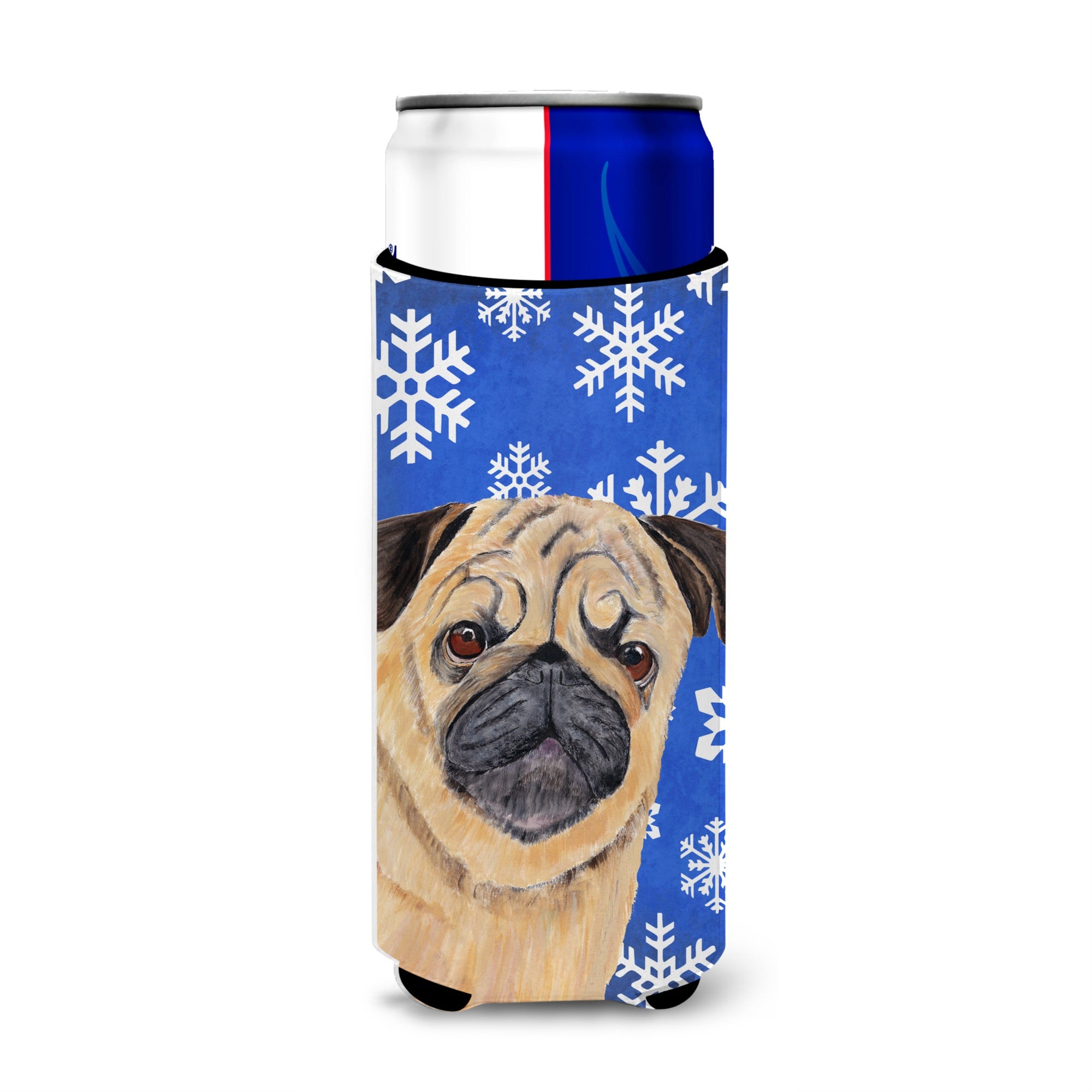 Pug Winter Snowflakes Holiday Ultra Beverage Insulators For Slim Cans Sc9371Muk