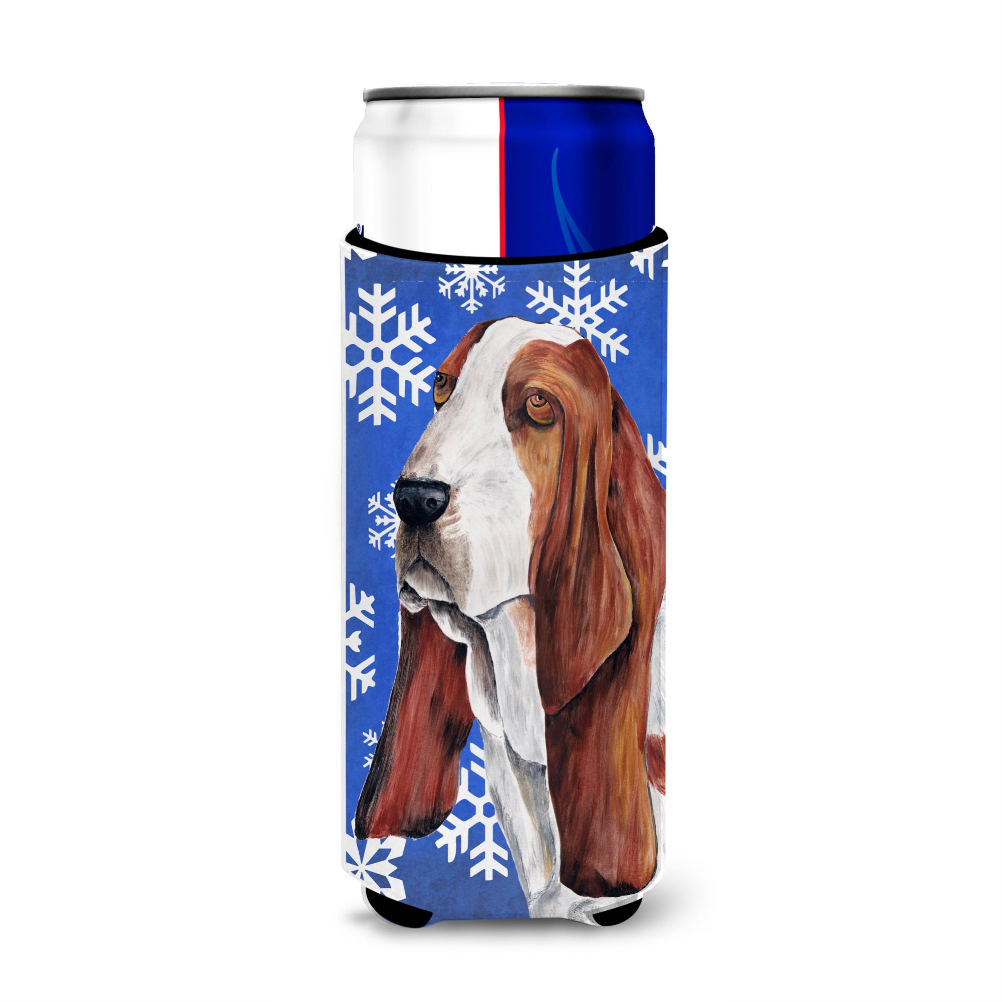 Basset Hound Winter Snowflakes Holiday Ultra Beverage Insulators For Slim Cans Sc9372Muk