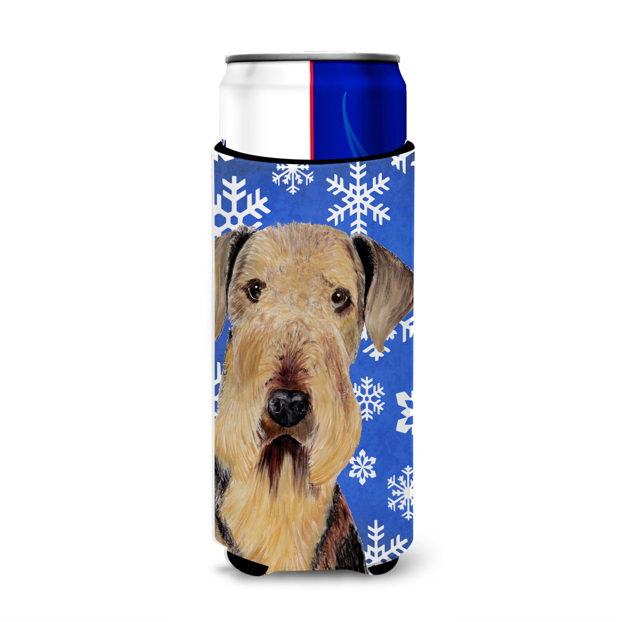 Airedale Winter Snowflakes Holiday Ultra Beverage Insulators For Slim Cans Sc9373Muk