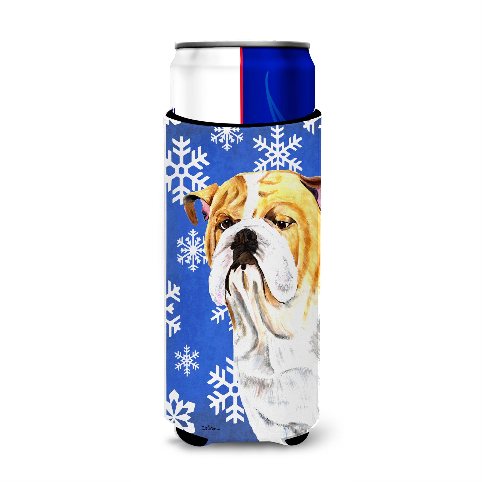 Bulldog English Winter Snowflakes Holiday Ultra Beverage Insulators For Slim Cans Sc9374Muk