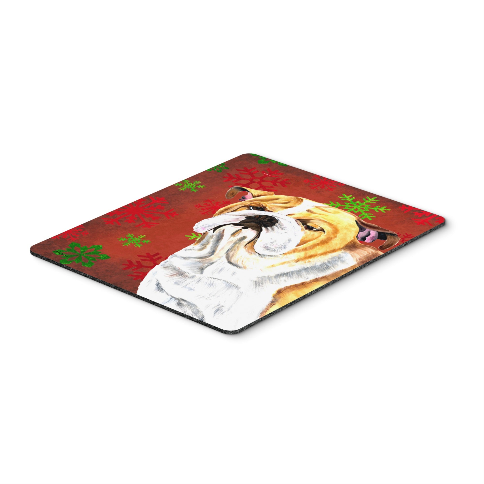 Caroline'S Treasures Mouse/Hot Pad/Trivet, Bulldog English Red & Green Snowflakes Christmas (Sc9414Mp)