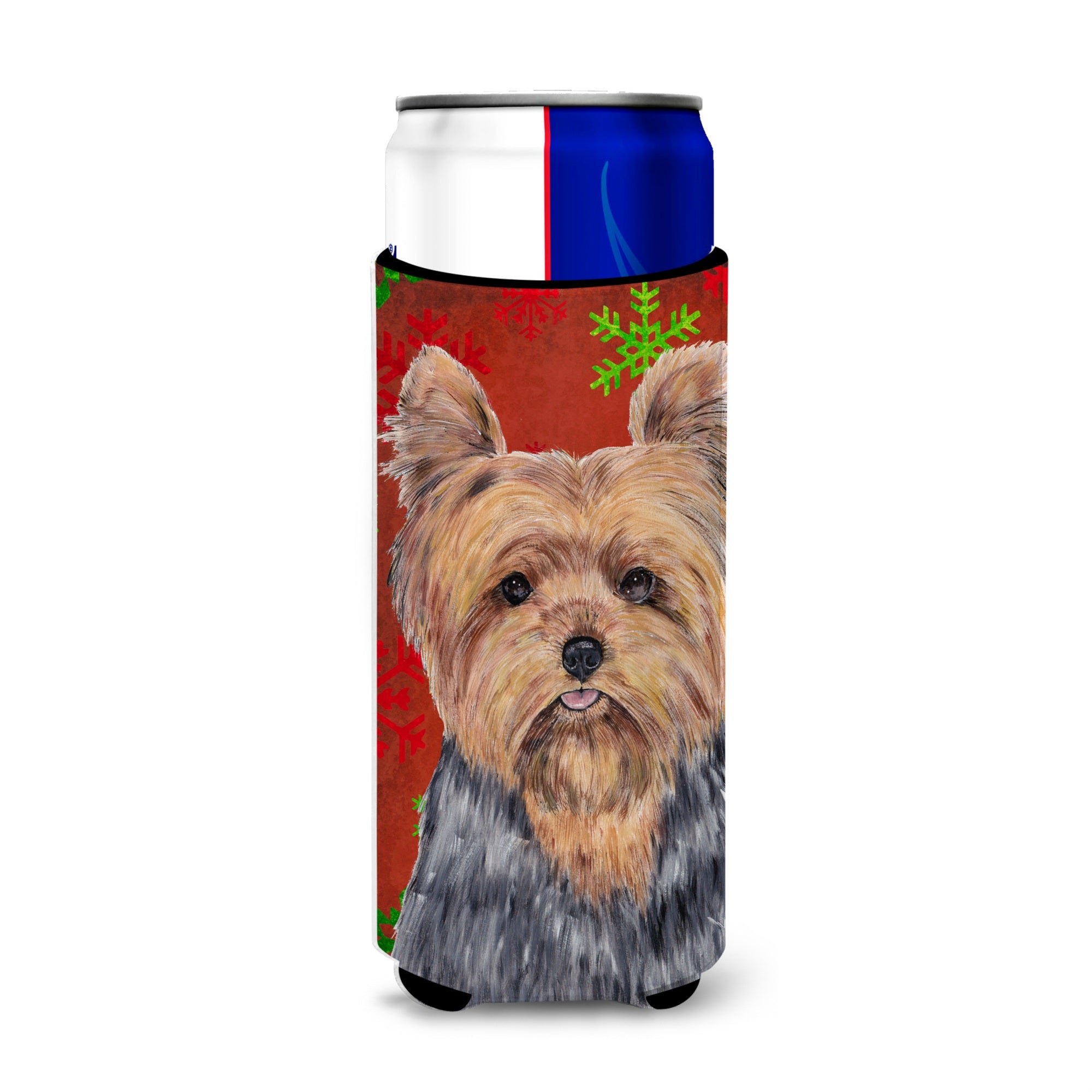Caroline'S Treasures Sc9428Muk Yorkie Red And Green Snowflakes Holiday Christmas Michelob Ultra Koozies, Slim, Multicolor