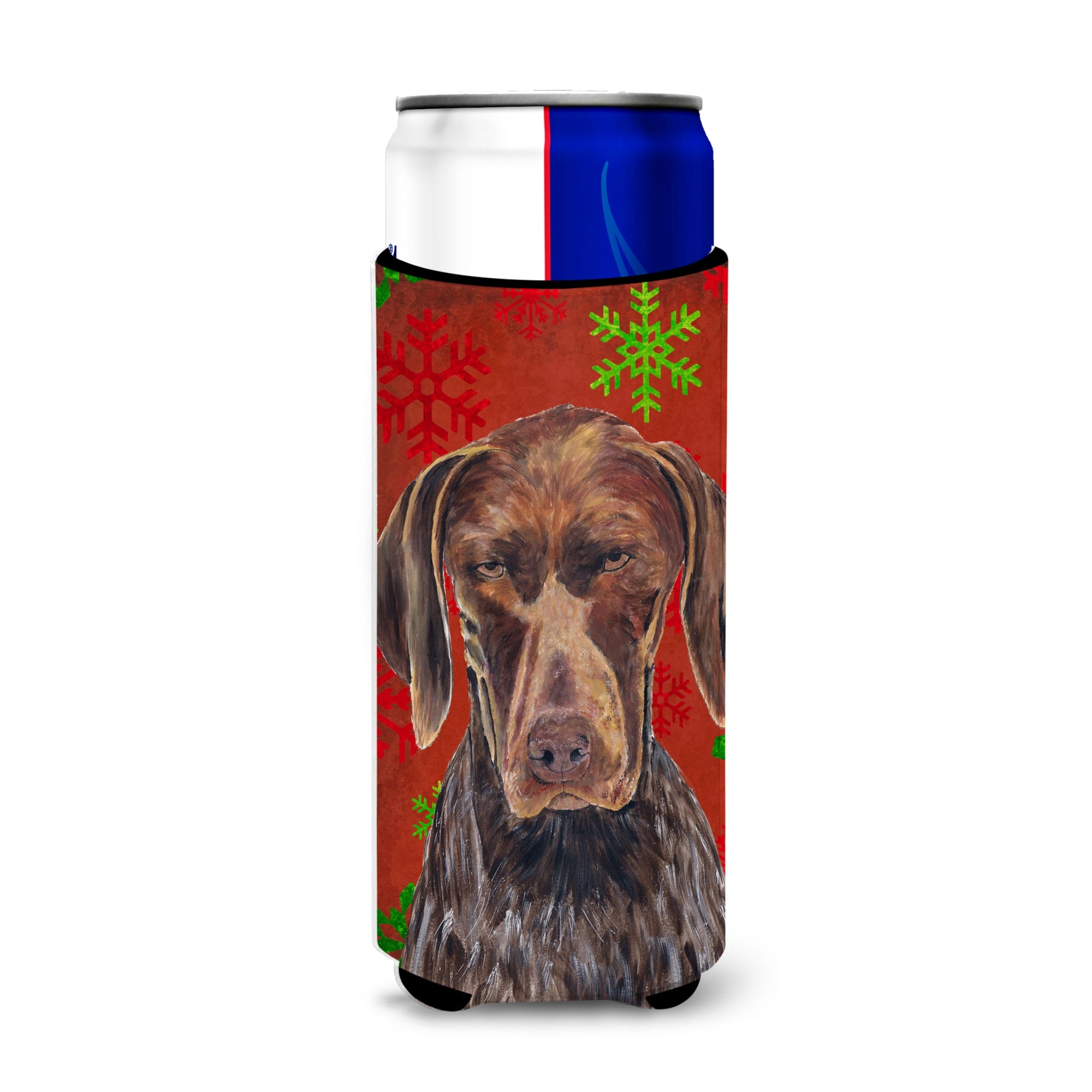 German Shorthaired Pointer Red  Snowflakes Holiday Christmas Ultra Beverage Insulators For Slim Cans Sc9435Muk