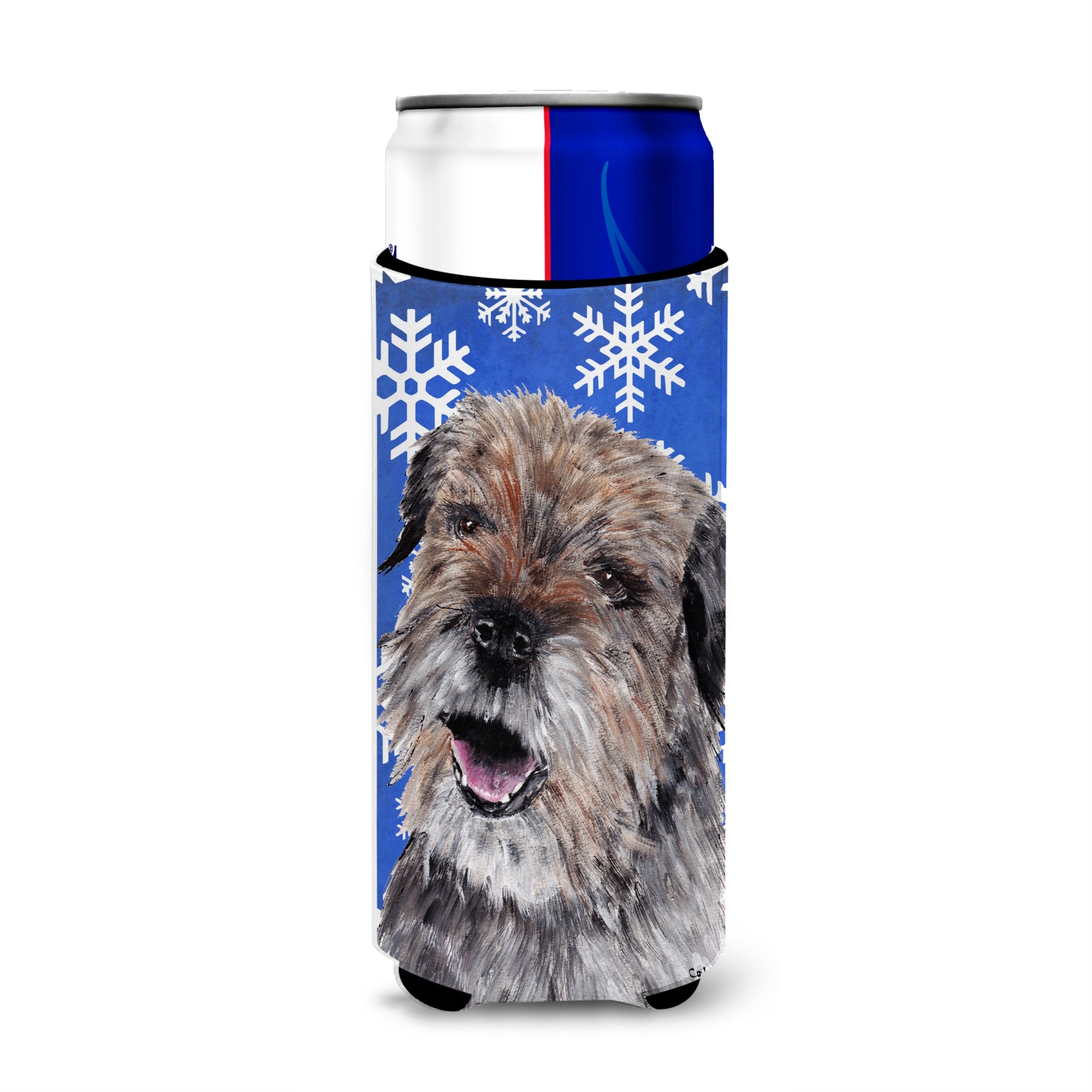 Border Terrier Blue Snowflake Winter Ultra Beverage Insulators For Slim Cans