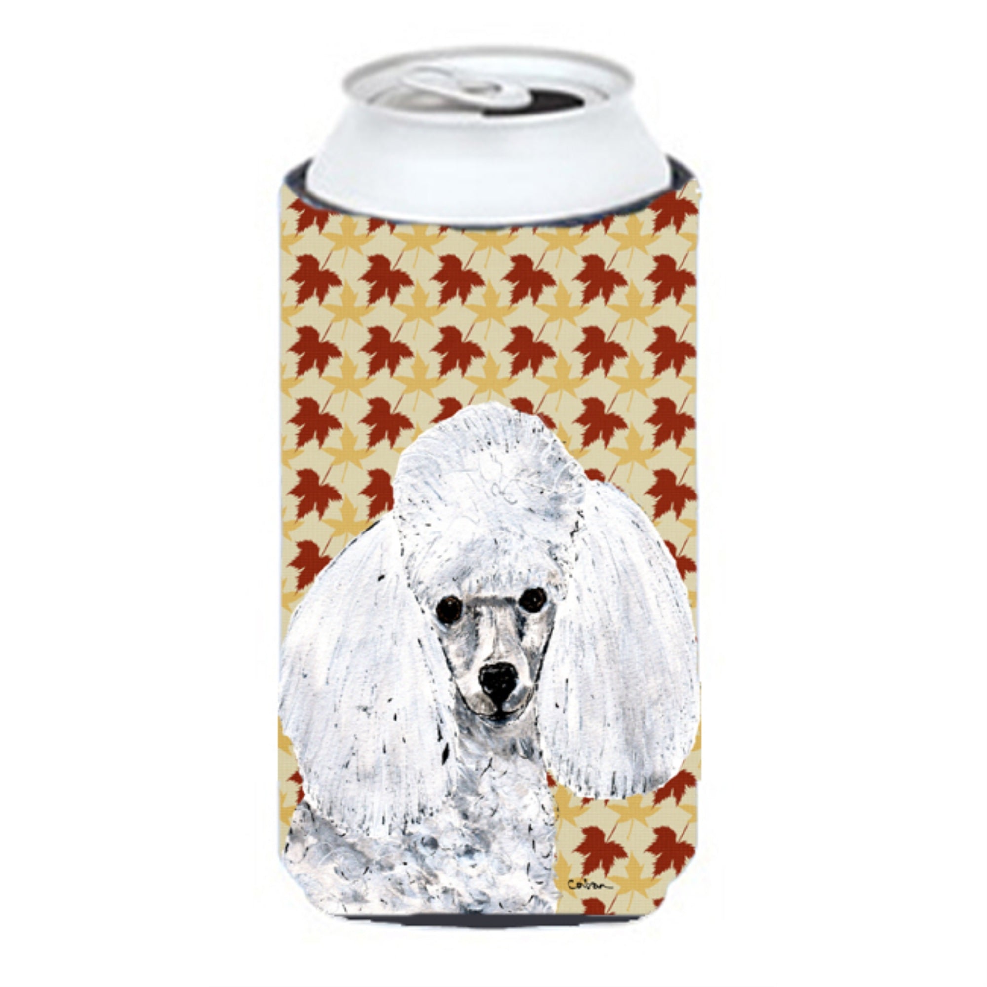 White Toy Poodle Fall Leaves Tall Boy Beverage Insulator Hugger Sc9677Tbc