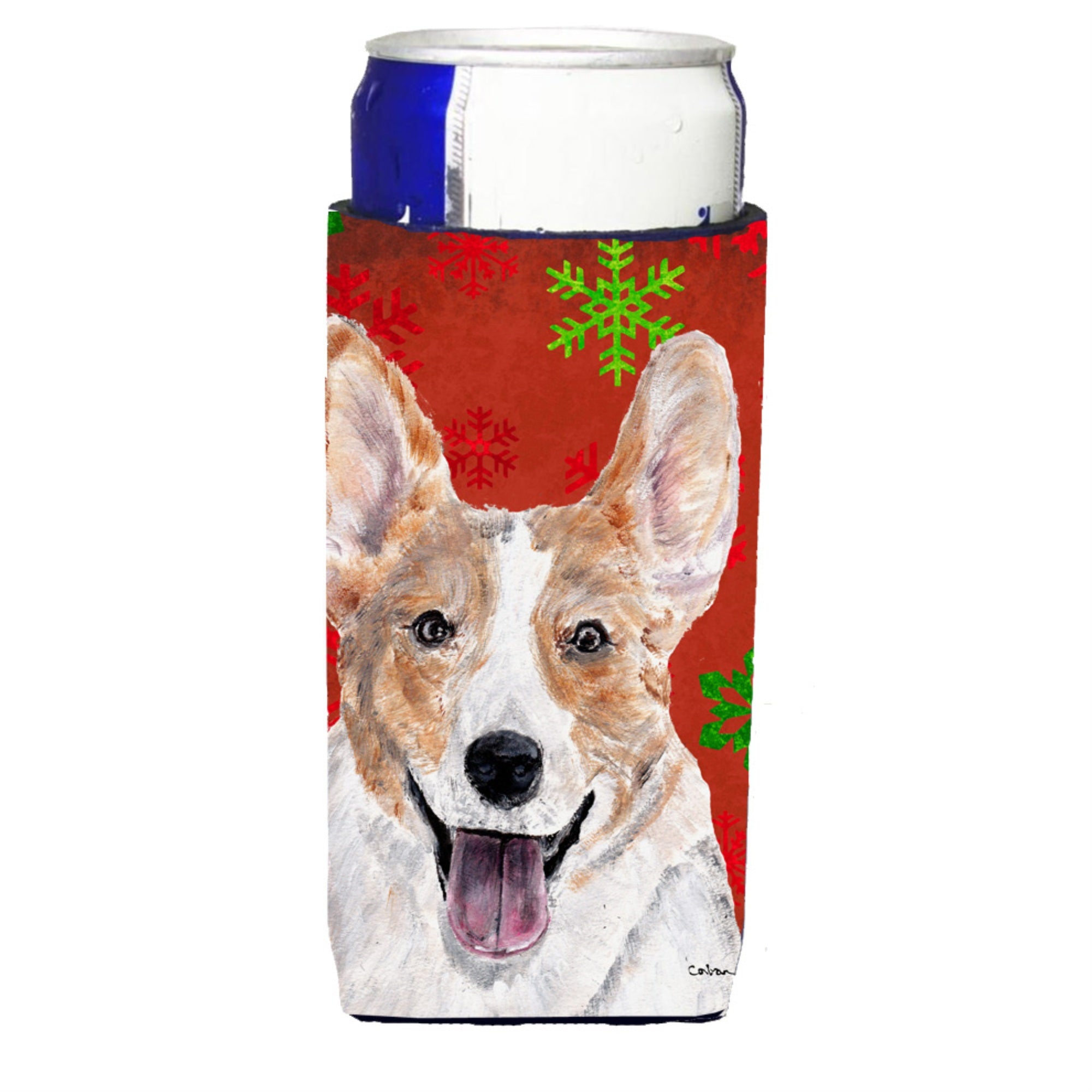 Cardigan Corgi Red Snowflakes Holiday Ultra Beverage Insulators For Slim Cans Sc9744Muk
