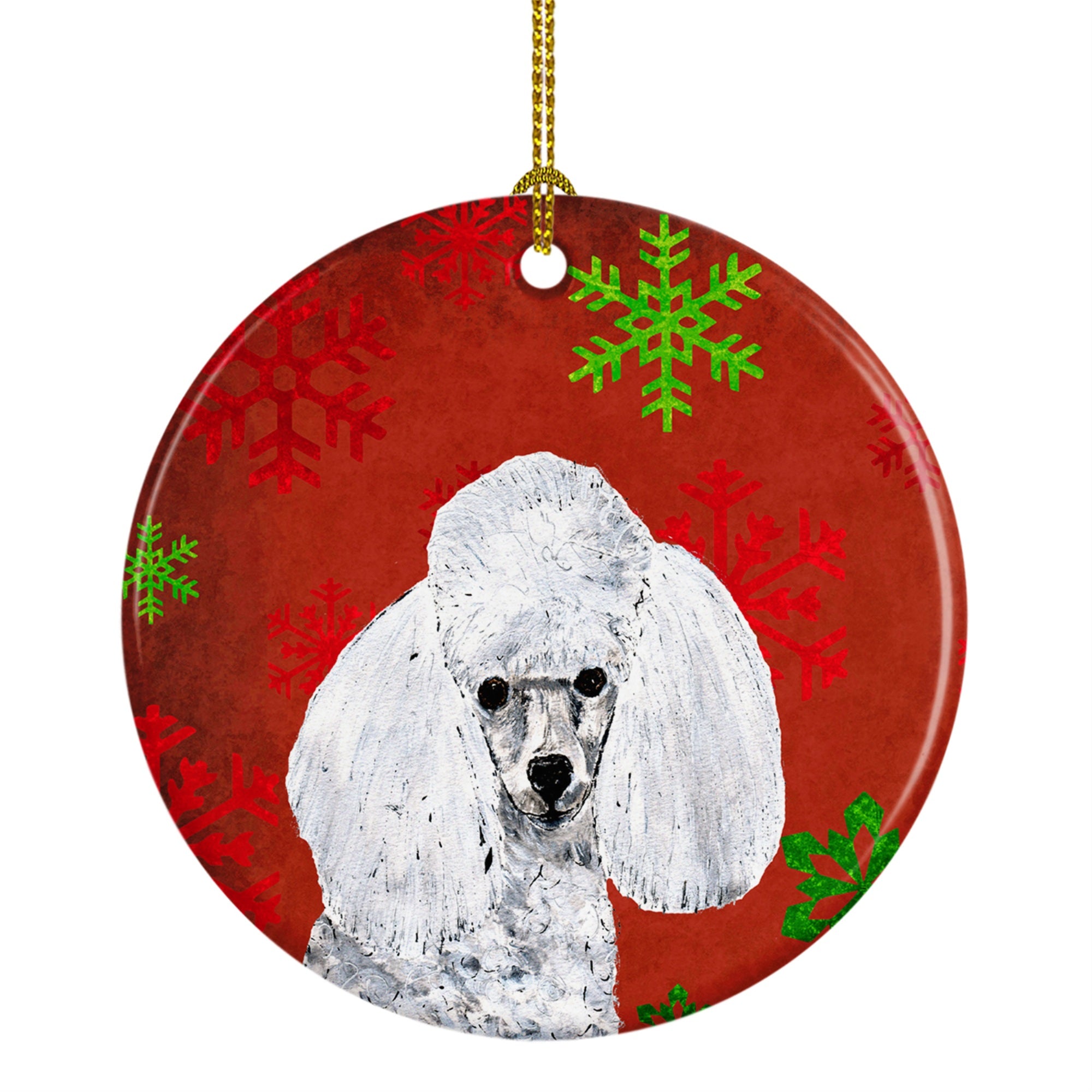 White Toy Poodle Red Snowflakes Holiday Ceramic Ornament SC9749CO1