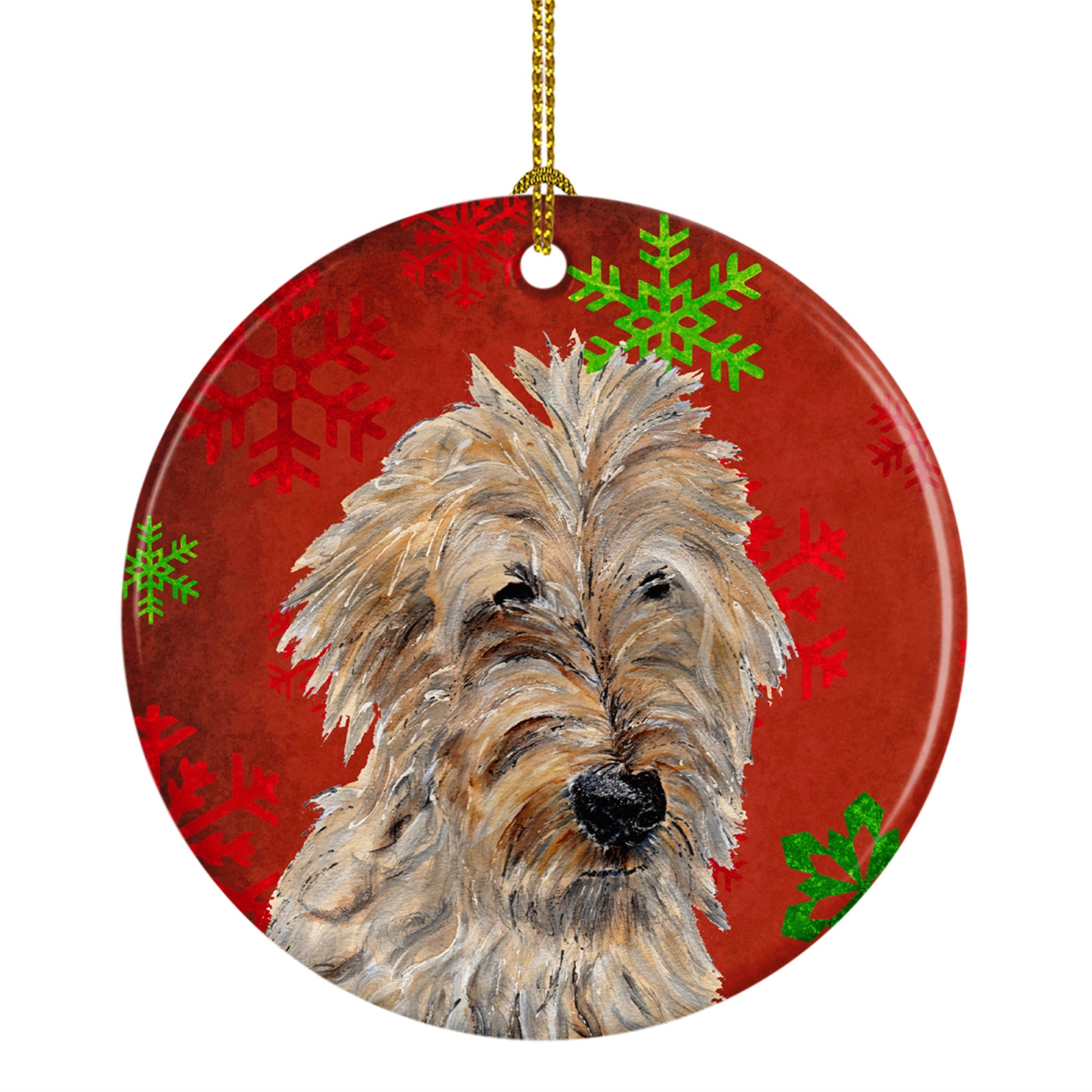 Golden Doodle 2 Red Snowflakes Holiday Ceramic Ornament SC9763CO1