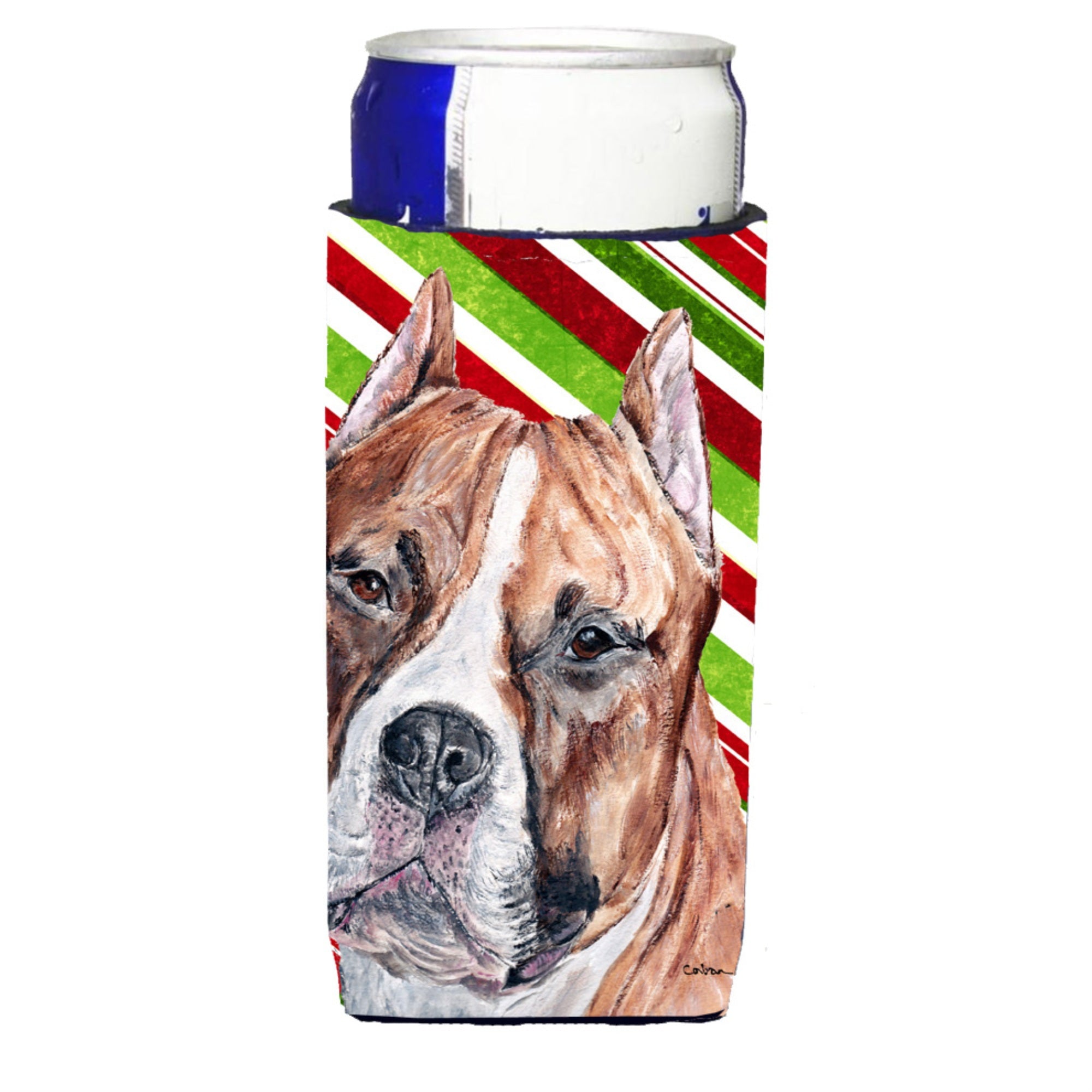 Staffordshire Bull Terrier Staffie Candy Cane Christmas Ultra Beverage Insulators For Slim Cans Sc9800Muk